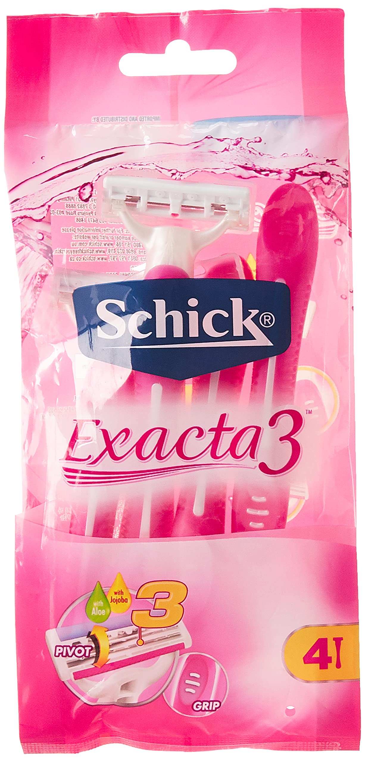 Exacta3 Disposable Razor for Women- Enriched with Aloe and Jojoba-Pricise Clean Smooth Shave- Swivel Head & 3blade Technology- Comfort Grip - Skin Guards Prevent Nicks & Cuts -4 Pack
