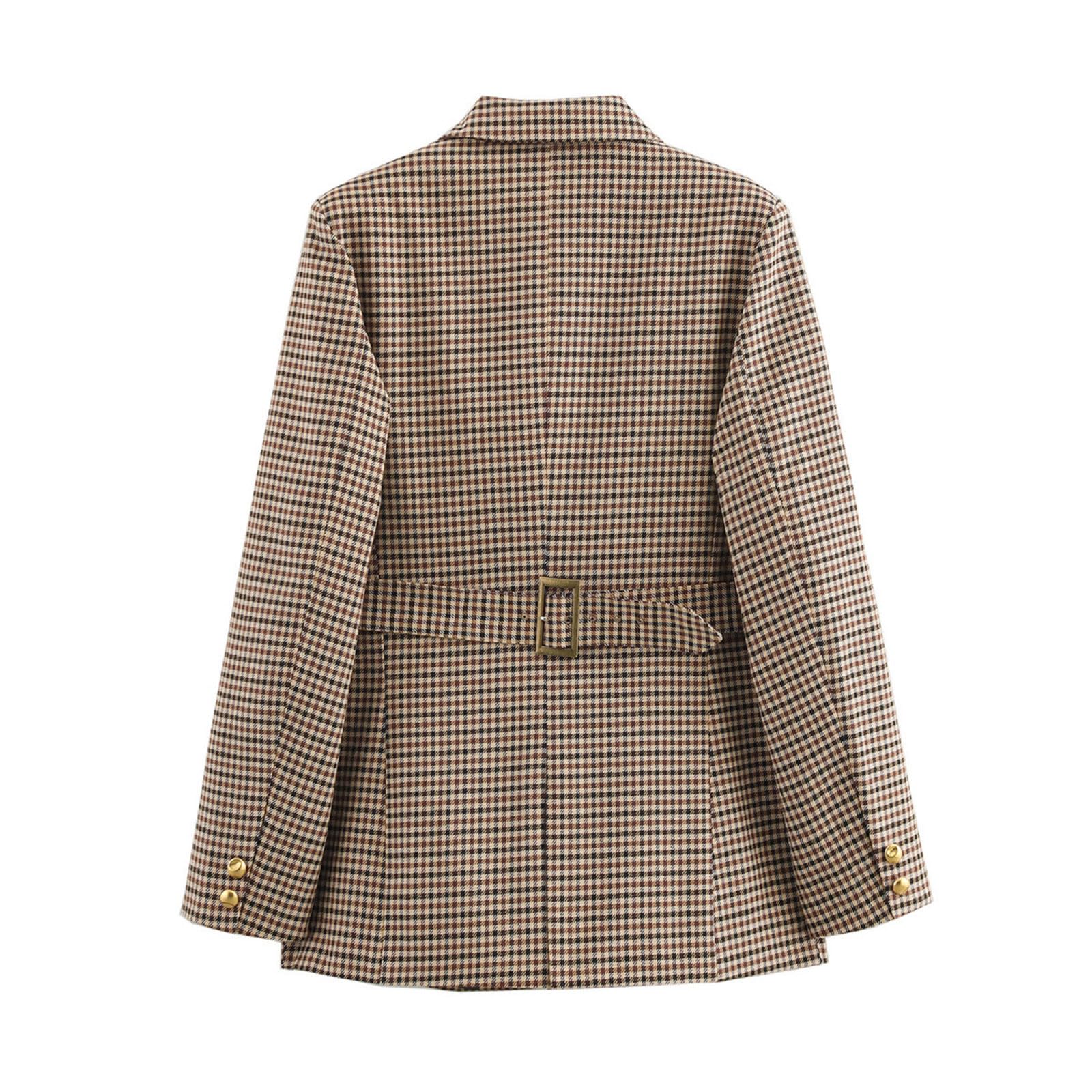 Generisch Elegante entallado con cinturón Chaqueta cómoda versátil para ocasiones casuales (caqui, M)