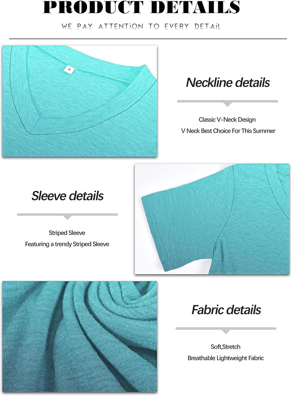 Molerani T-Shirts for Women, Short-Sleeve V-Neck Striped Summer Tops, Casual Loose Tee, Black, Size S-2XL - Image 4