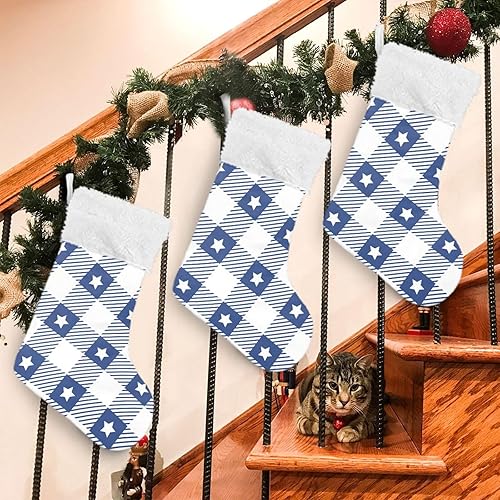 Miniatura 8 de JJoias Gingham-Pattern-Pastel-vichys Large Personalized Christmas Stockings, 18 Fireplace Hanging Xmas Stockings Family Decorations, 1 Pack
