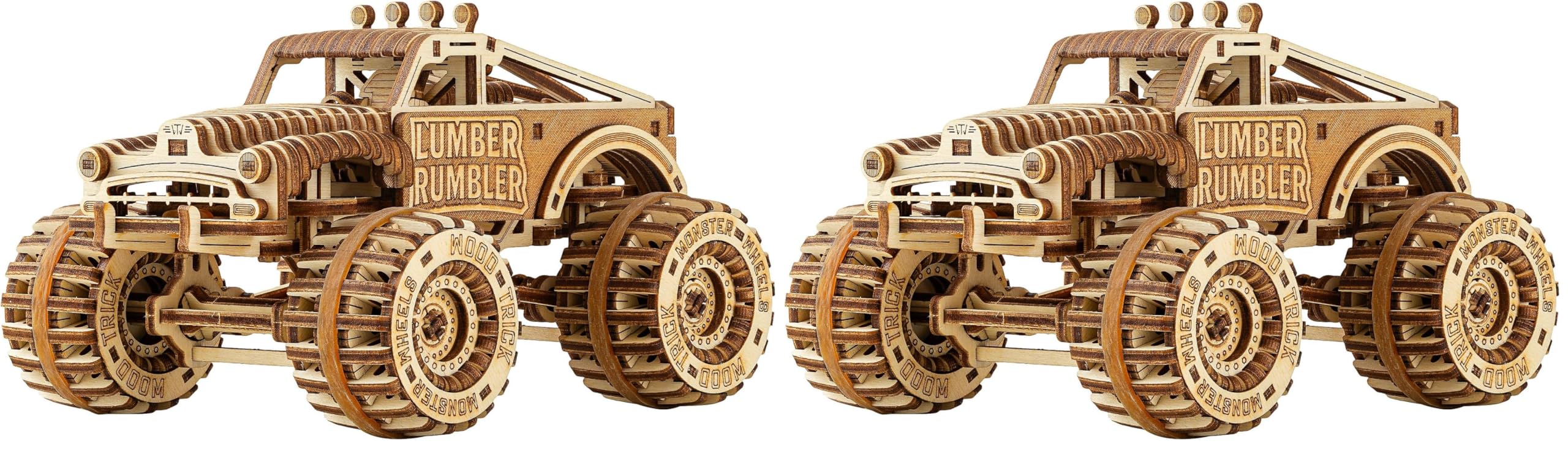 Wood Trick Lumber Rumbler Pickup Truck Auto 3D Holzpuzzles für Erwachsene zum Bauen – Fahrten bis zu 3,6 m – 14 x 10,9 cm – Modell-LKW-Bausatz zum Bauen für Erwachsene (Packung mit 2)