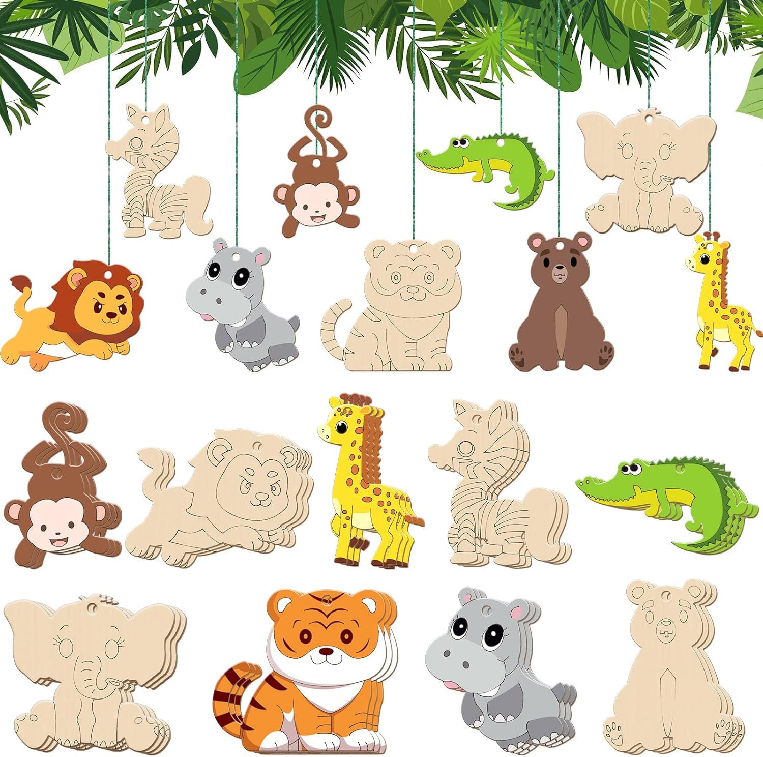 YeahBoom 27 piezas kit manualidades animales,animal para pintar,animal de madera,animal de madera para decorar, animal de madera para niños,pincel de colores, para decoración bricolaje niños pintando