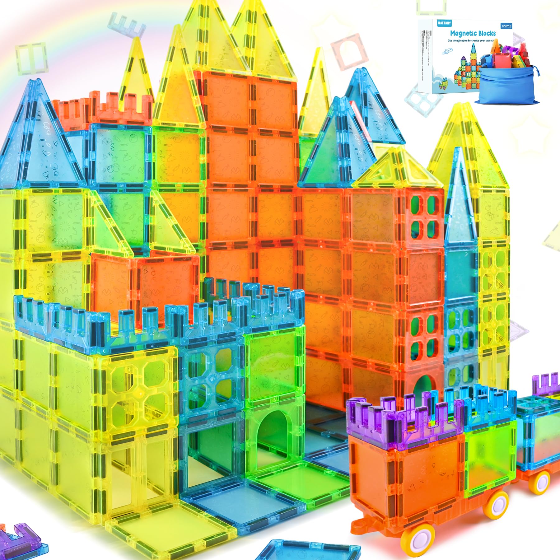 NAETANY Blocchi Magnetici per Bambini 122 pezzi Costruzioni Magnetiche Giocattoli Magneti per Bambini Montessori per Ragazzi Giochi per Bambini di 3 4 5 6 7 8 Anni