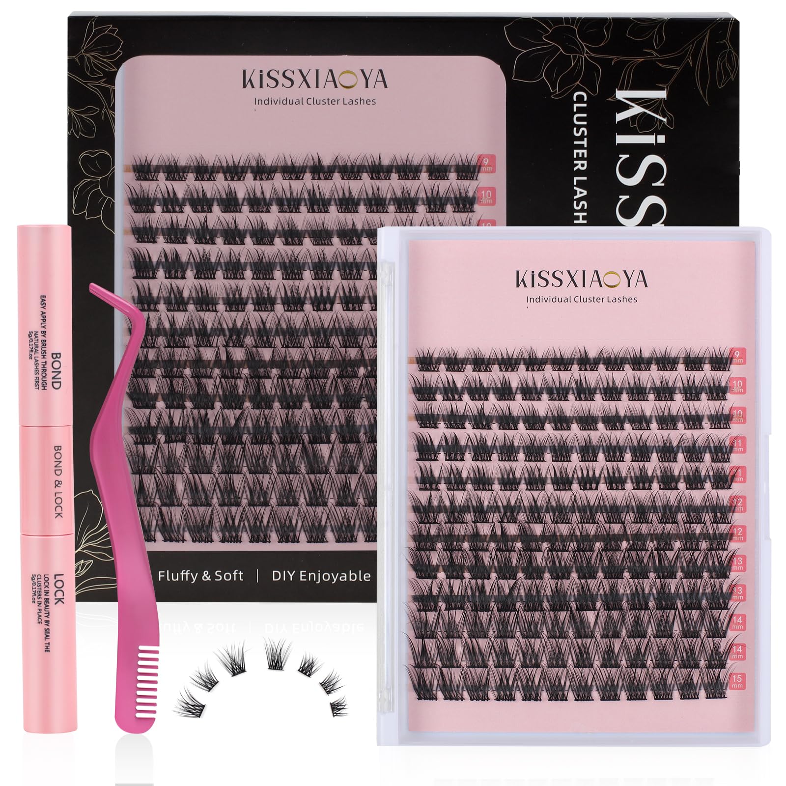 LYMYBETY 168Pcs Individual Eyelashes Kit D Curl 10-18mm Lash Clusters with Lash Bond & Seal & Remover &Tweezers DIY Eyelash Extensions for DIY at Home (W-7 KIT
