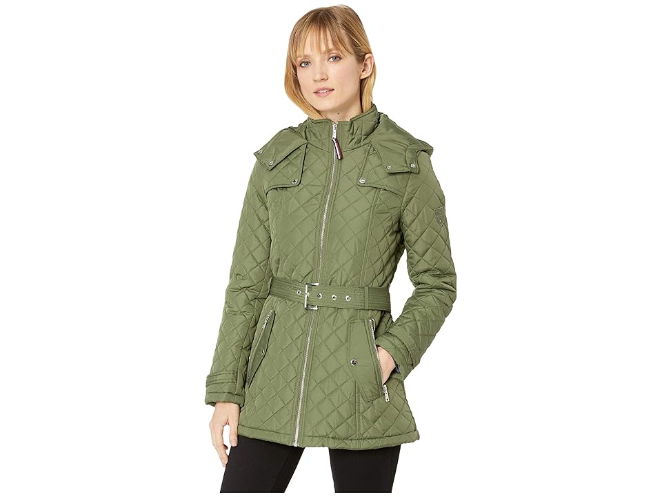 

Tommy Hilfiger Belted Quilted Coat (Clover) Women's Coat