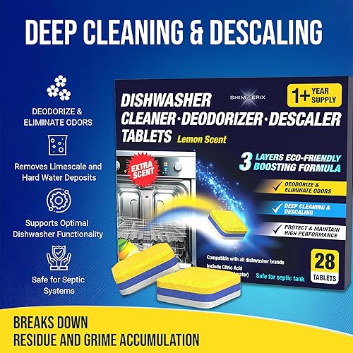Miniatura 3 de Limpiador de lavavajillas Desodorizador Descalcificador Tabletas  28 pestañas  Suministro de 1 año  Cápsulas desinfectantes de limpieza profunda