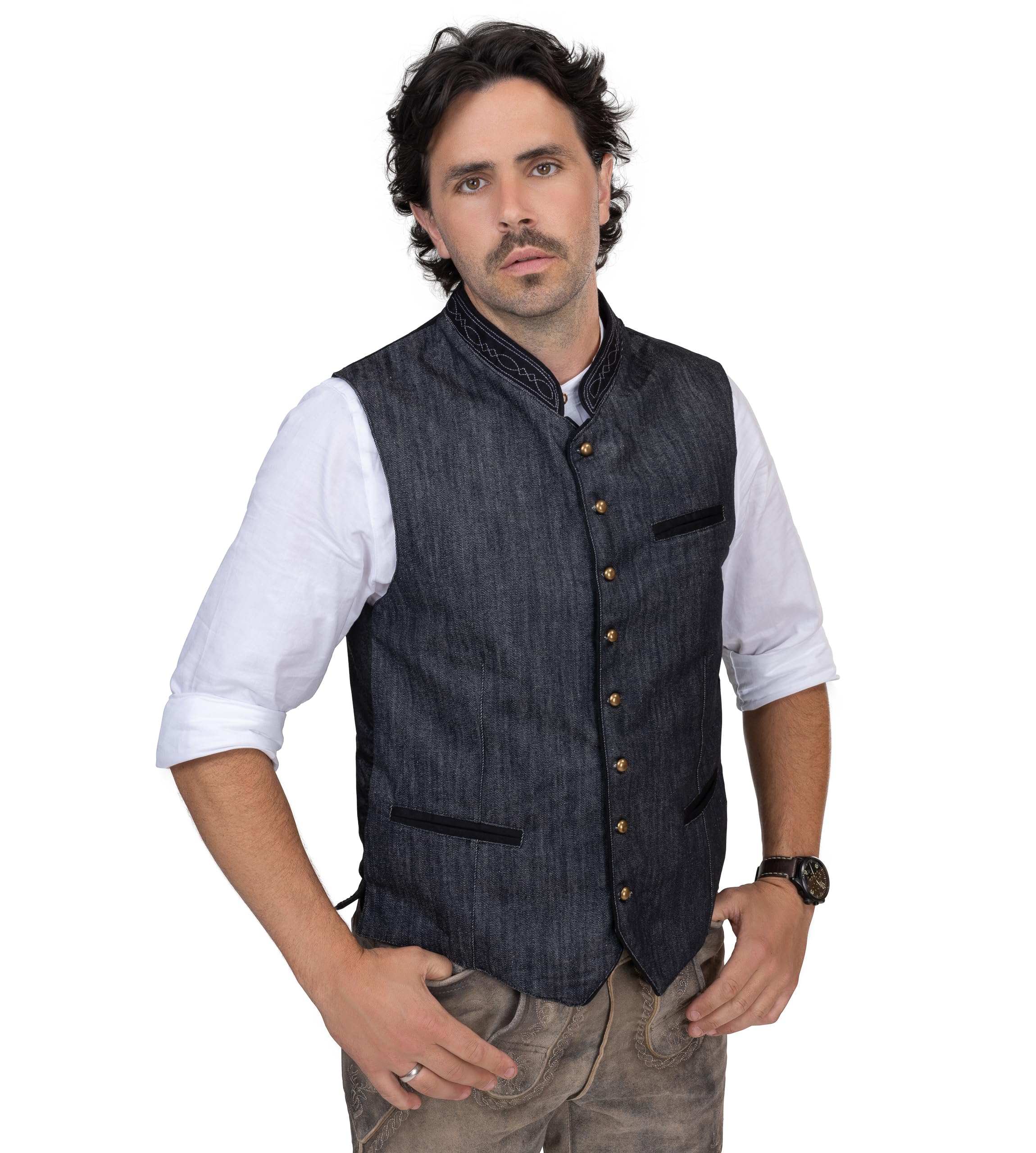 Schöneberger Trachten, gilet tradizionale da uomo, in pelle, stile Oktoberfest, stile vintage