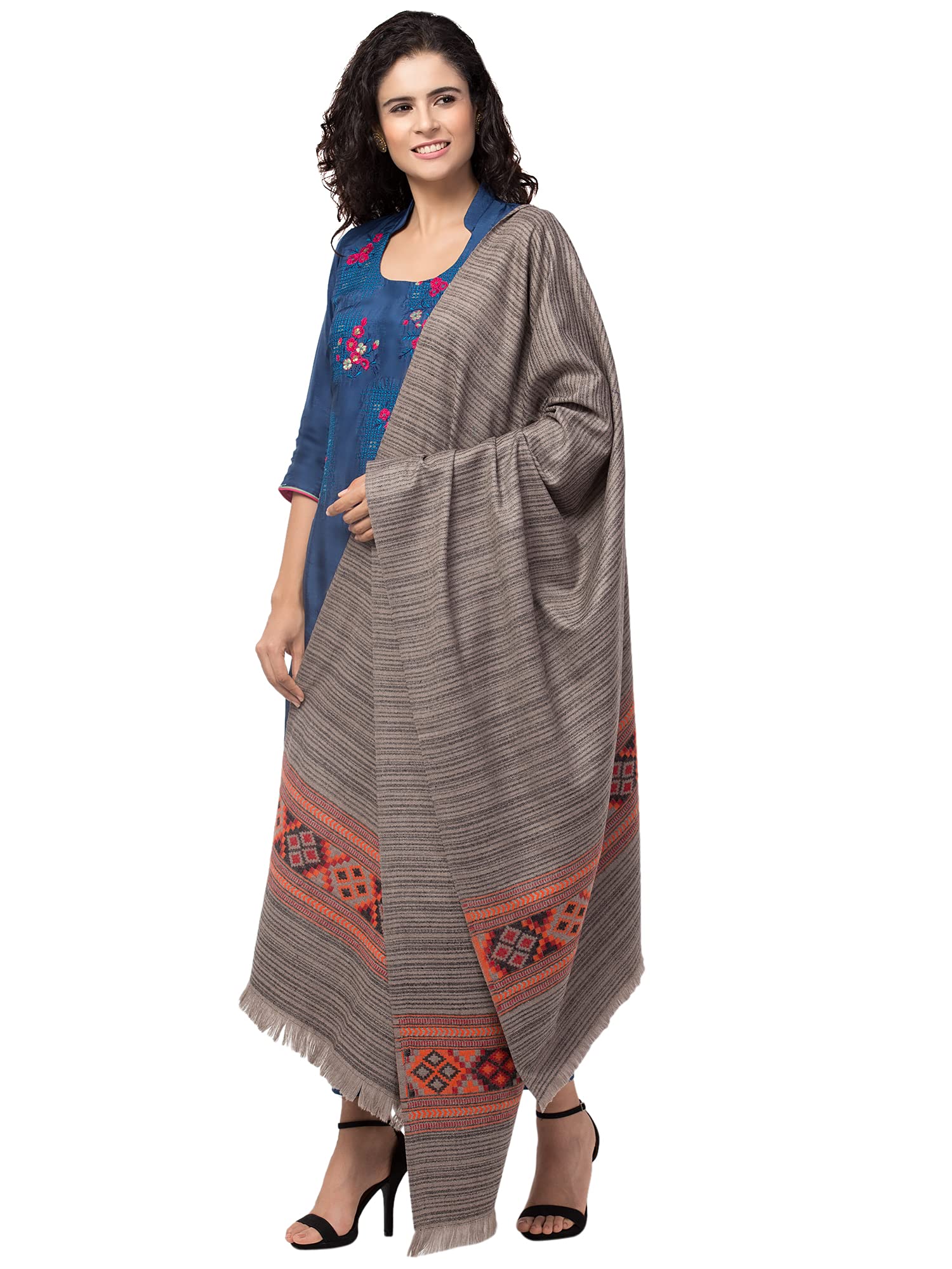 tweedle Soft and Warm Grey Kullu Design Woven Shawl/Stole Wrap for Women, Size-40x80 2