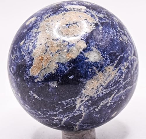 Bola de decoración mineral de cristal brillante natural pulida de 2.362 in, 9.88 oz, sodalita azul profundo con esfera de cuarzo, Brasil + soporte