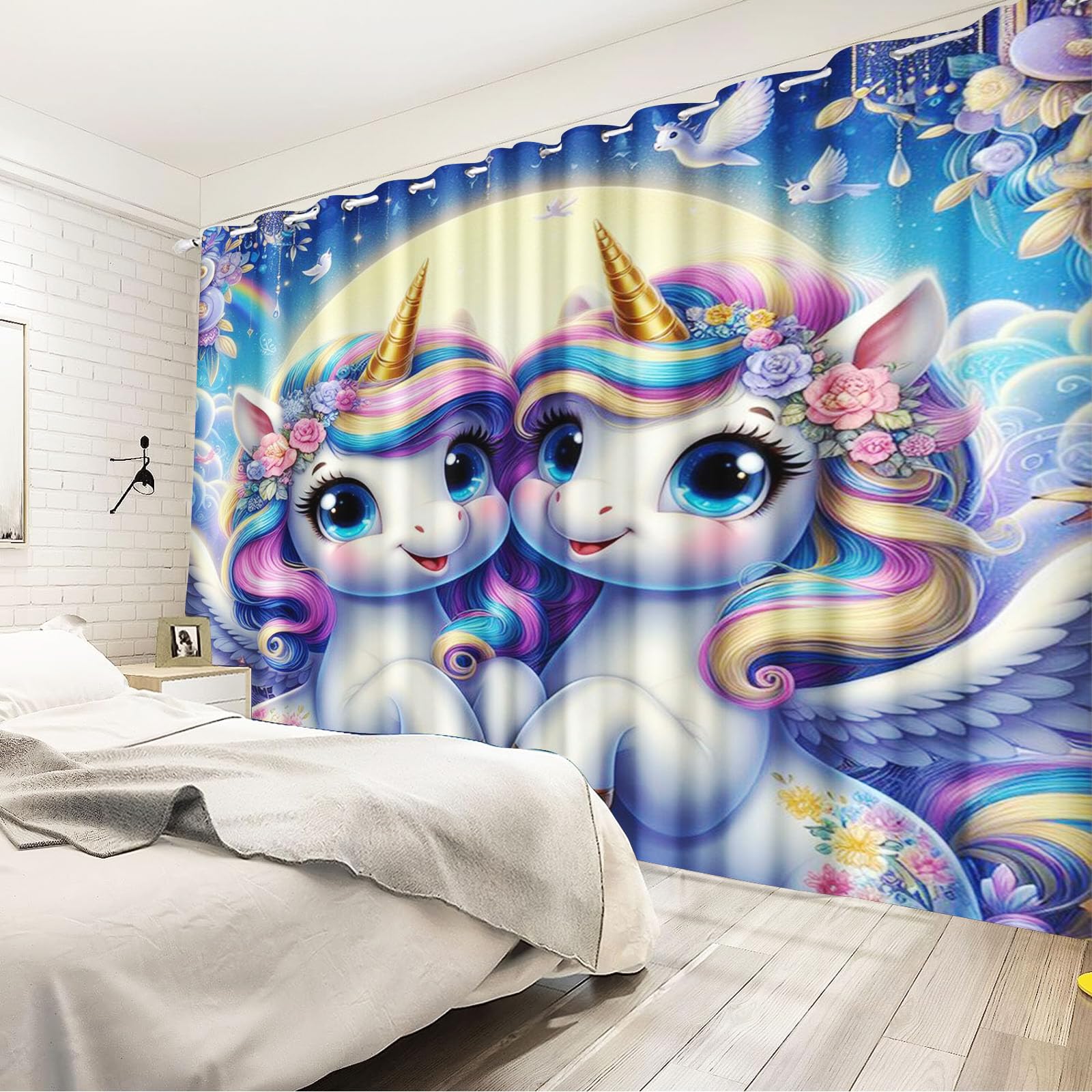 Tende oscuranti a forma di unicorno 75x166 cm per camera da letto bambini