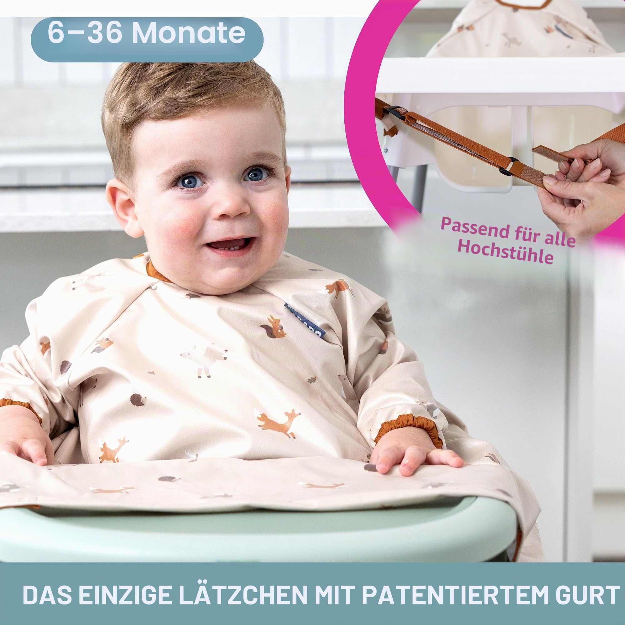 BIBaDO Langärmeliges Baby-Lätzchen für Babys und Kleinkinder von 6–36 Monaten, LED-Entwöhnungs-Lätzchen, leicht abwischbar, weich und wasserdicht