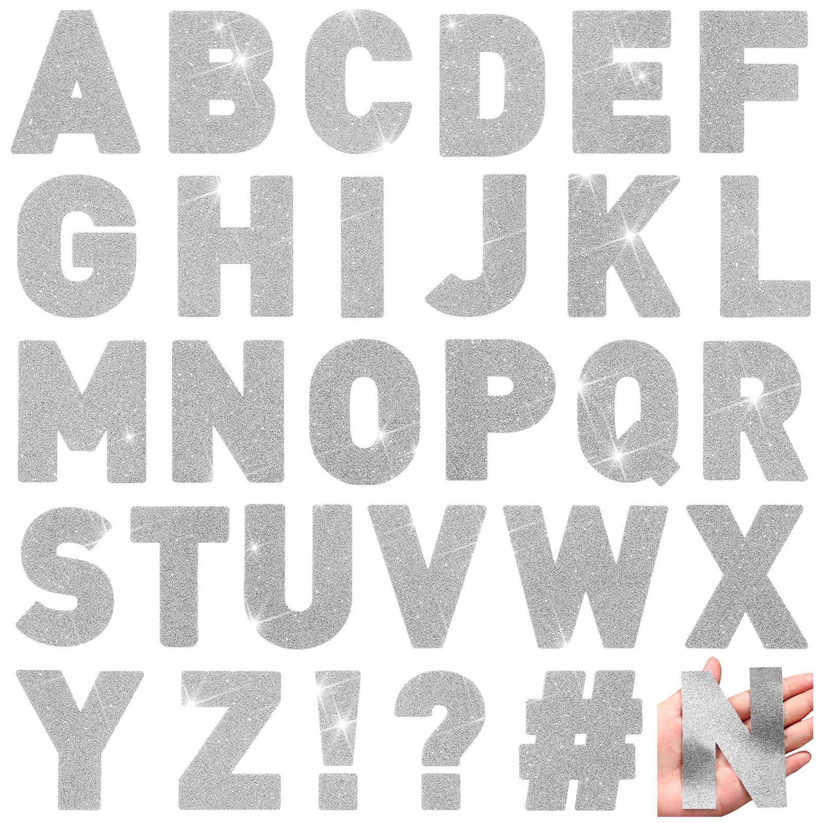 Harloon 232 Pcs Large Glitter Letter Stickers, Silver, 4 Inch