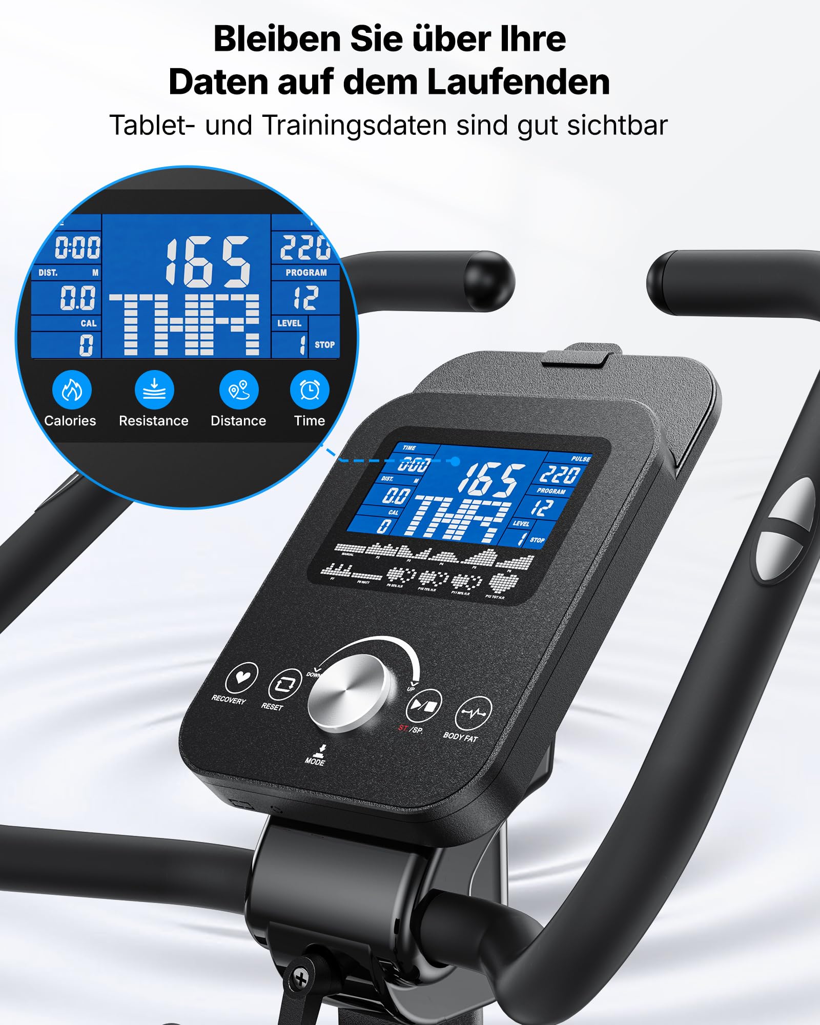 MERACH 4 in 1 Ergometer Heimtrainer Fahrrad mit Automatische Widerstandsanpassung, 16-stufigem Magnetwiderstand, Leisem Antrieb, 2 Trainingsmodi, App-Steuerung, Komfort-Rückenlehne, Widerstandsbändern