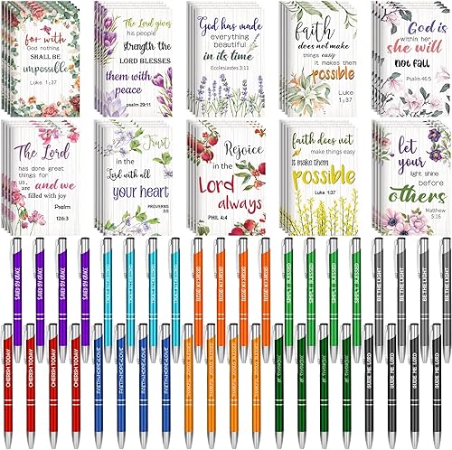 Seajan Juego de 80 regalos inspiradores, regalos religiosos, 40 bolígrafos motivacionales, 40 diarios de oración floral para mujeres, bloc de notas