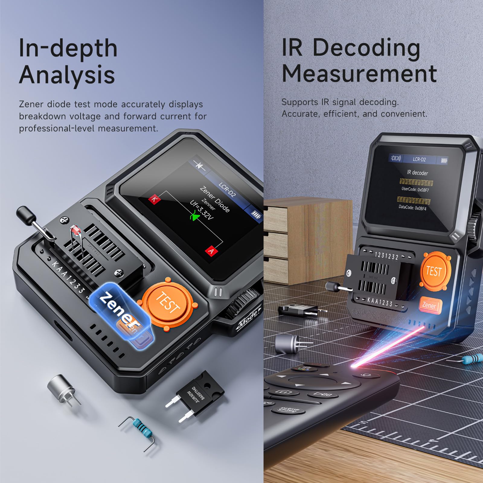 Tester del transistor di Digital di precisione con la batteria ricaricabile per il semiconduttore del tester di elettronica degli ingegneri
