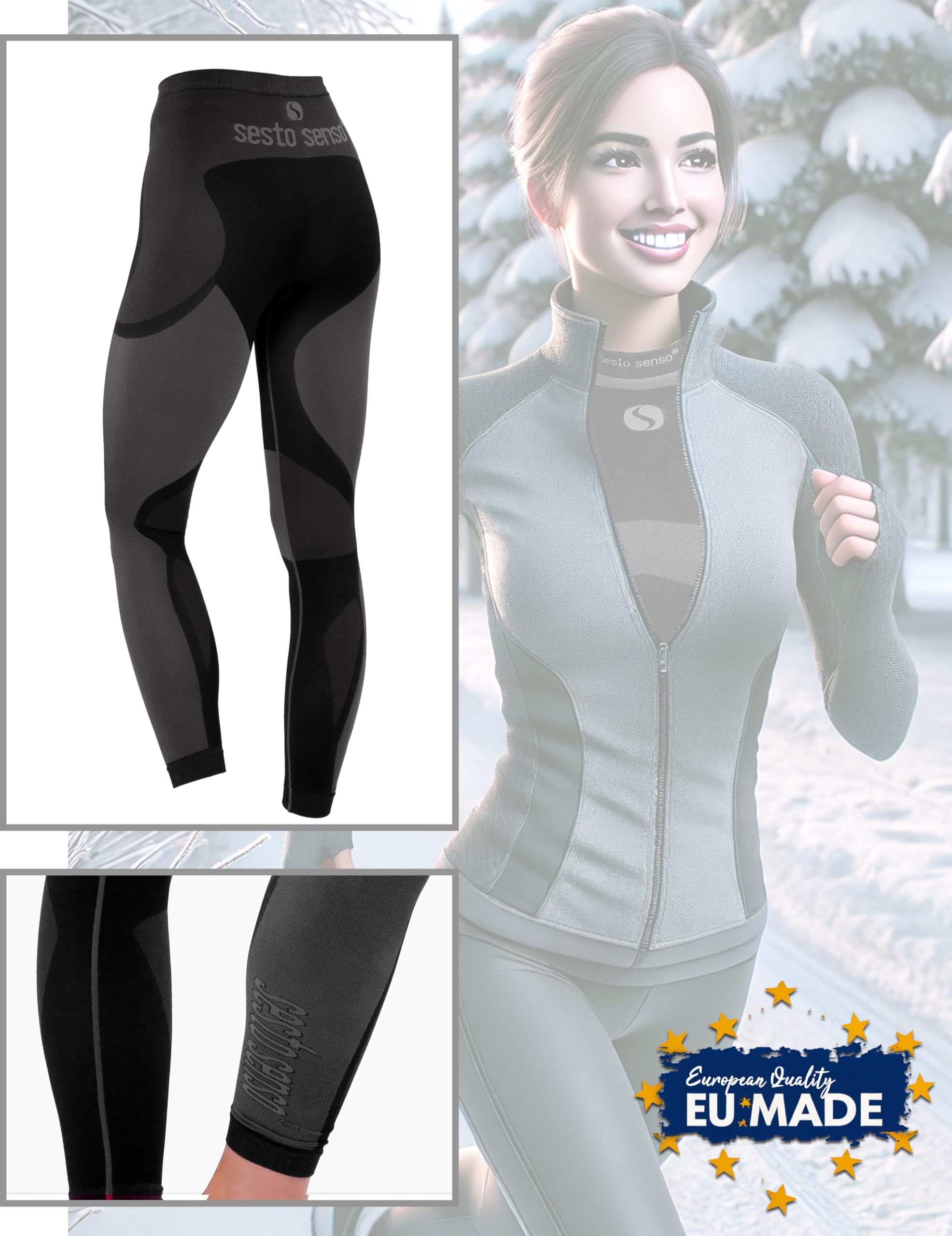 sesto senso Damen Funktionsunterwäsche Lange Unterhose Funktionsleggings Thermoaktiv