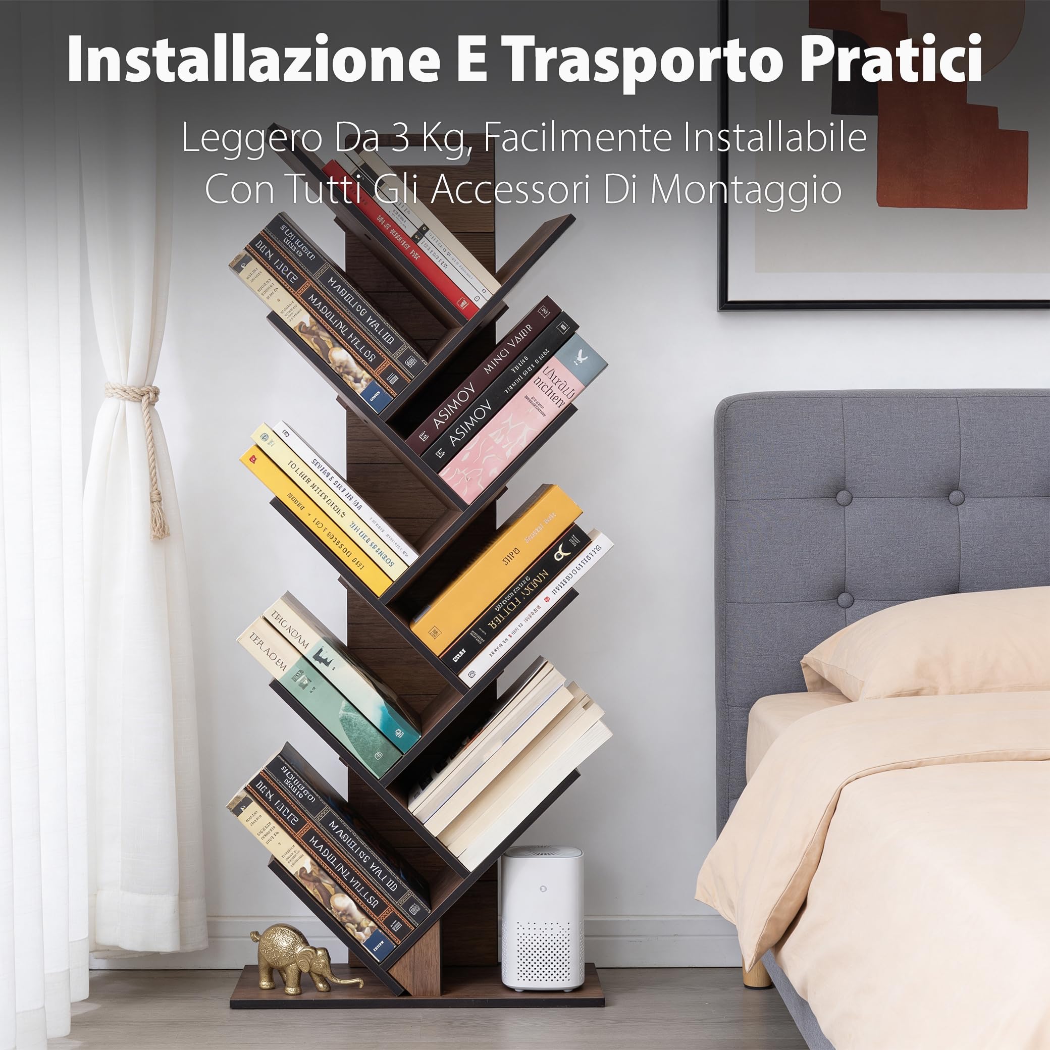 Vigo Wood Libreria ad Albero Geometrica a 8 Livelli, Scaffale Decorativo Multiuso per Casa e Ufficio, Grande (Noce)