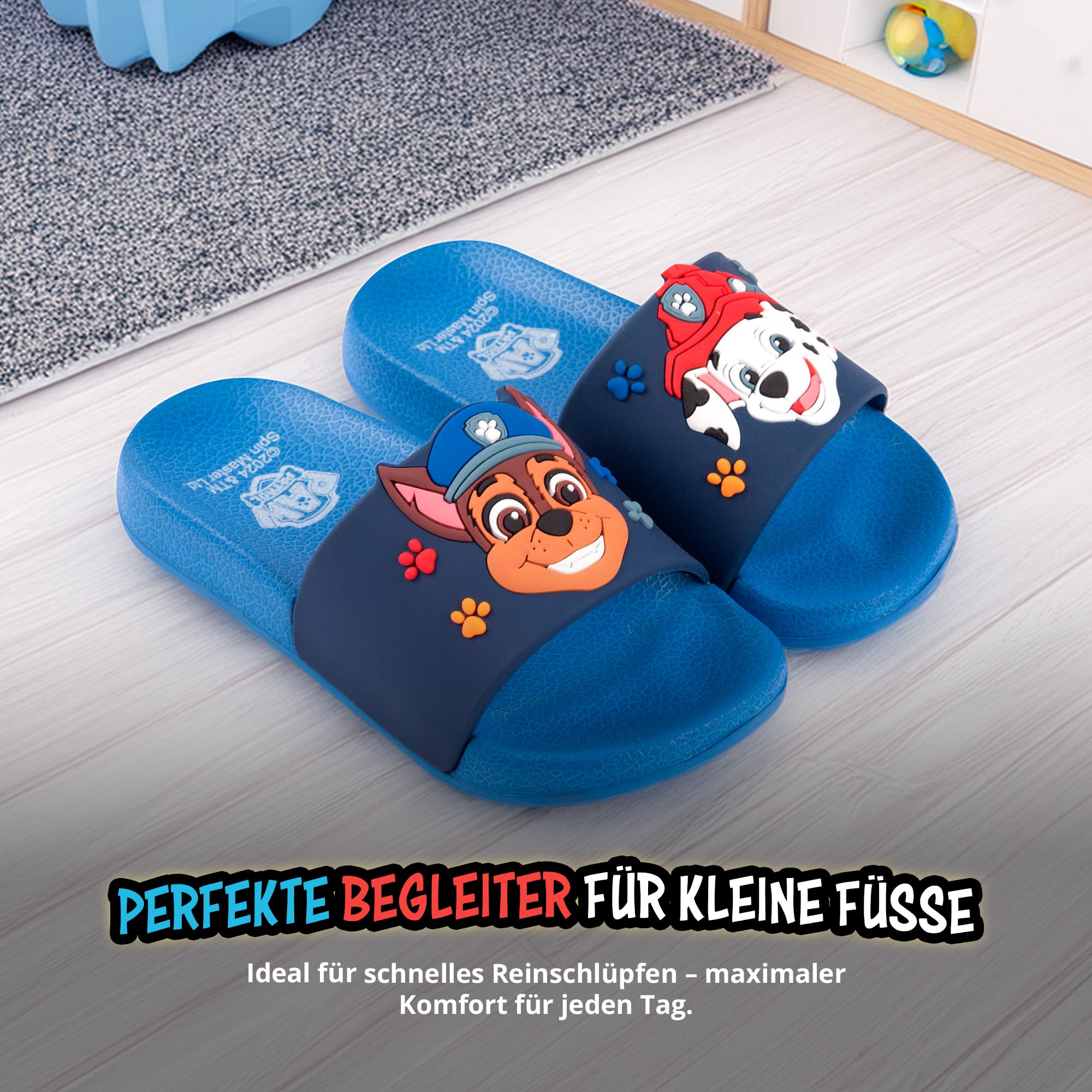 United Labels Paw Patrol Badelatschen für Jungen, Blau, Kinder Badeschlappen rutschfest, Schlappen mit Marshall und Chase, Badesandalen