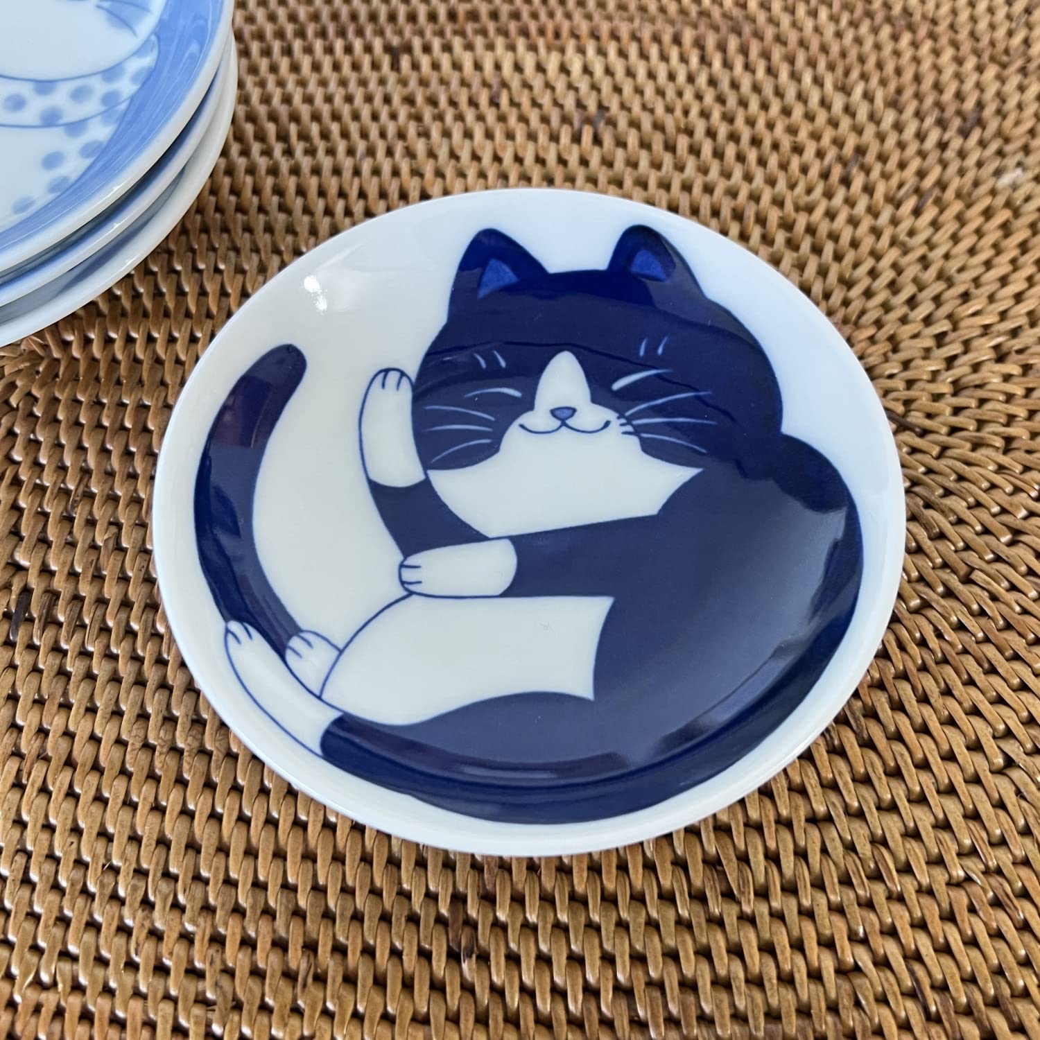 Nekochigura Japanese Small Plate Set-Ceramic Cute Cats Design- For Appetizer Dessert Sushi Soy Sauce 3.94 x 0.8 Inches Set of 4