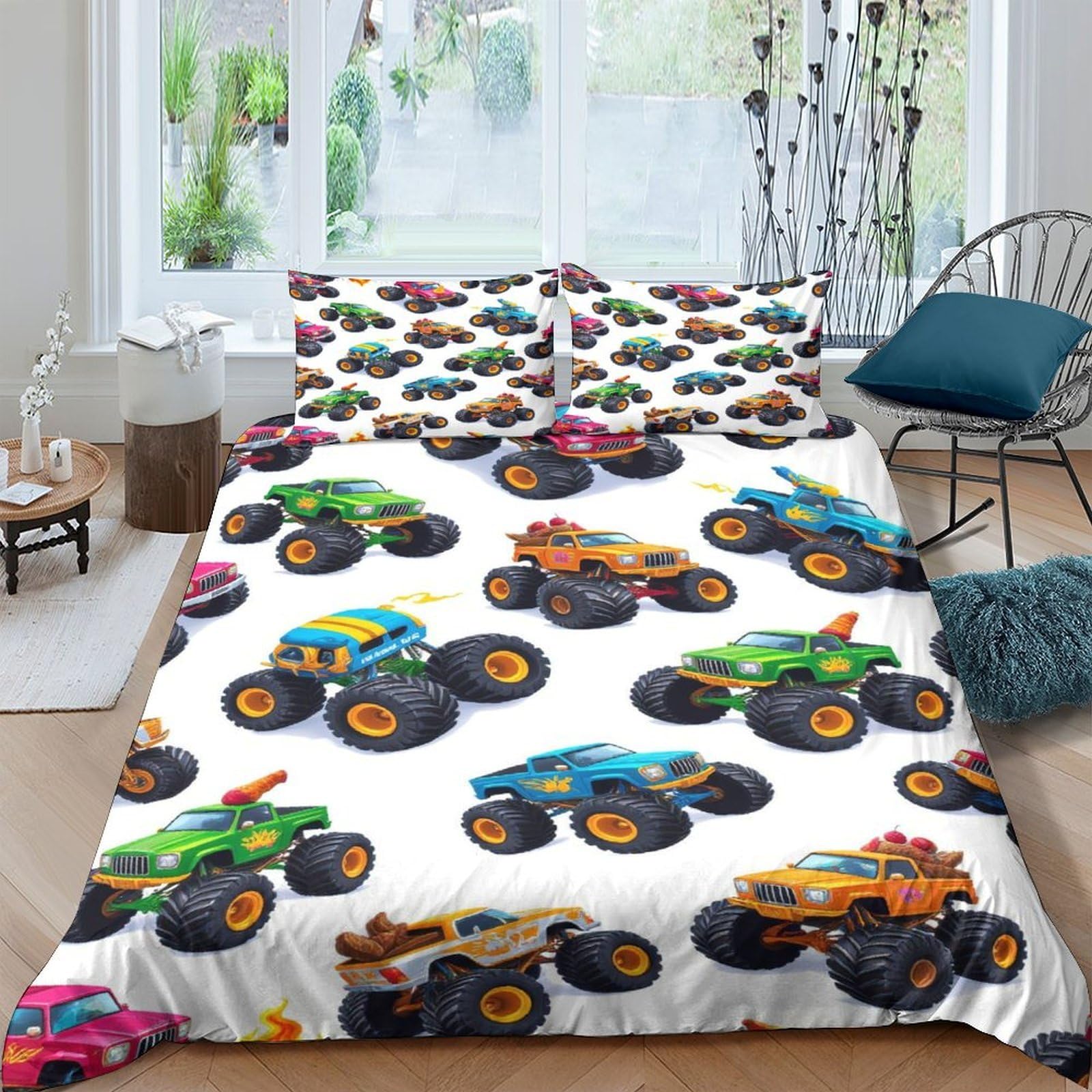 Ctjqhvkz Style-10 3D Printed Monster Truck Fitted Sheet Microfiber Soft Breathable Cartoon Car Bed Cover For Bedroom Dorm Decor Single（135X200cm）