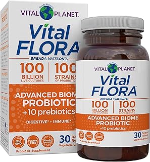 Vital Planet - Vital Flora Advanced Biome Probiotic 100 mil millones de UFC, 100 cepas diversas, 10 prebióticos orgánicos, apoyo inmunológico, probióticos para la salud digestiva y colon para mujeres
