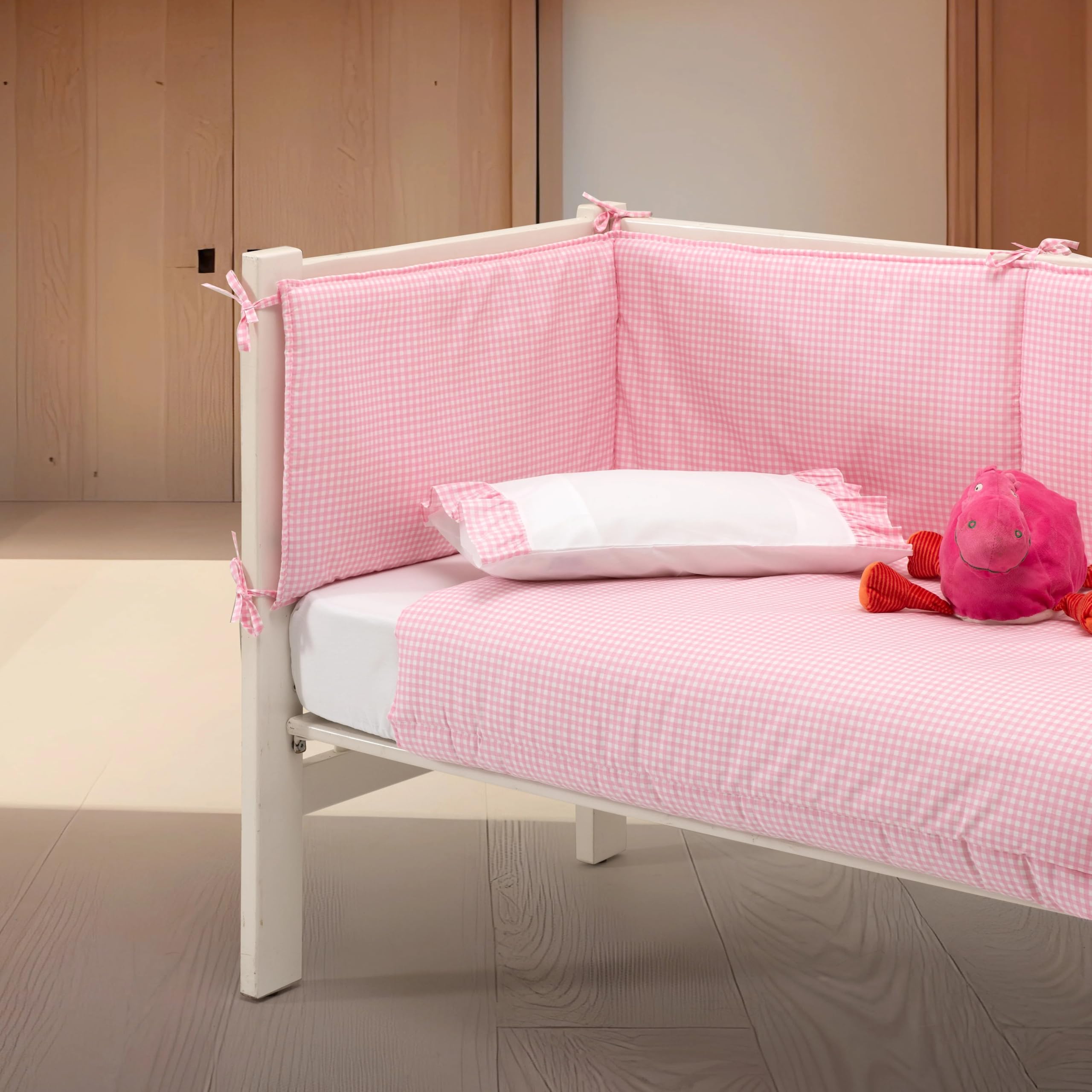 Edredón Cuna Vichy Rosa - Maxi Cuna de 70 x 140 cm - 100% Algodón - 300 gr./m2 - Estampado Cuadrado de Vichy - Fabricado en Portugal
