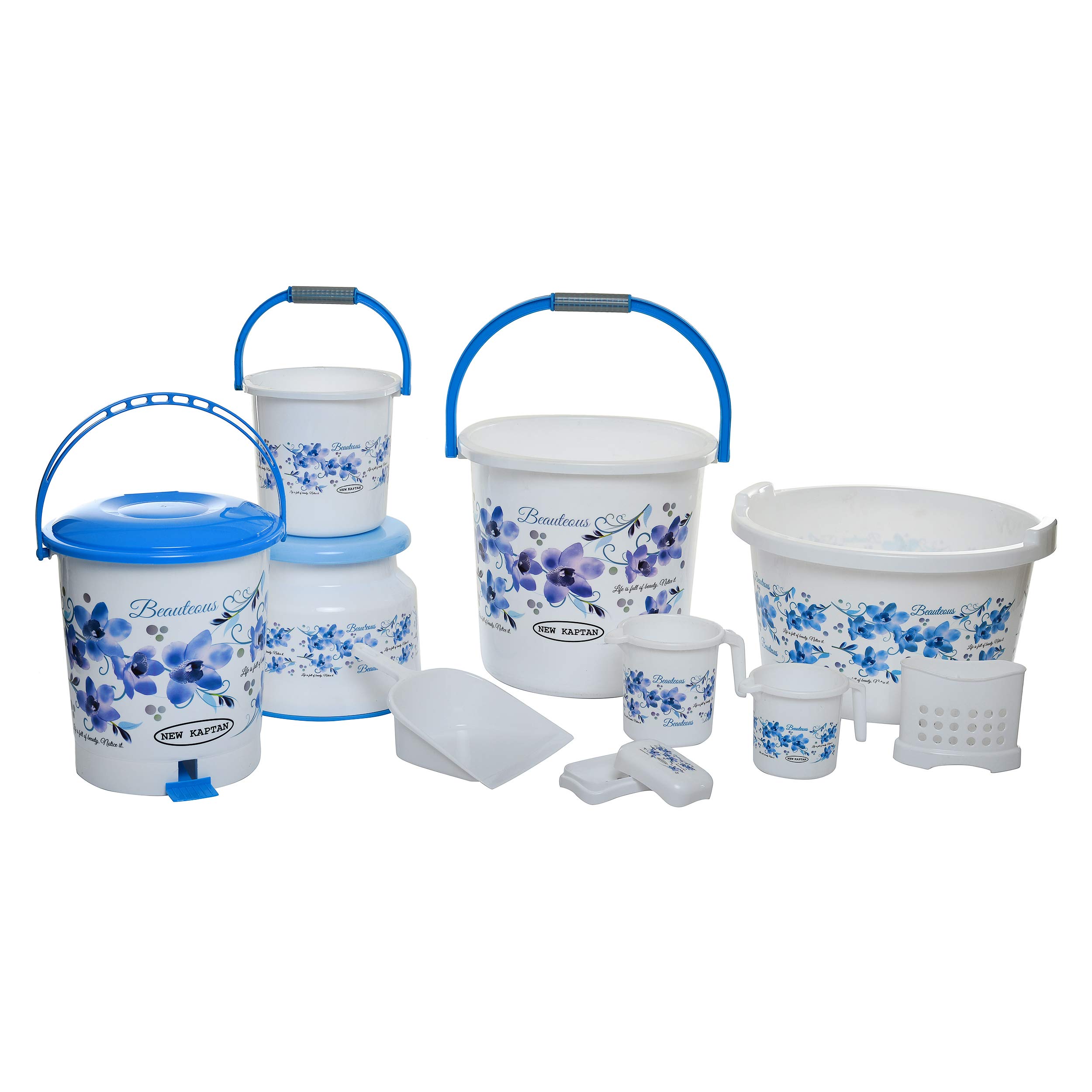 Blossom 10 Piece Plastic Bath Set, Blue