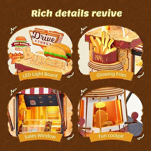 Miniatura 3 de Rompecabezas de Madera 3D Modelo de Camión de Hamburguesas - Kit de Manualidades DIY de Vehículo de Casa de Muñecas de Camión de Comida en Miniatura