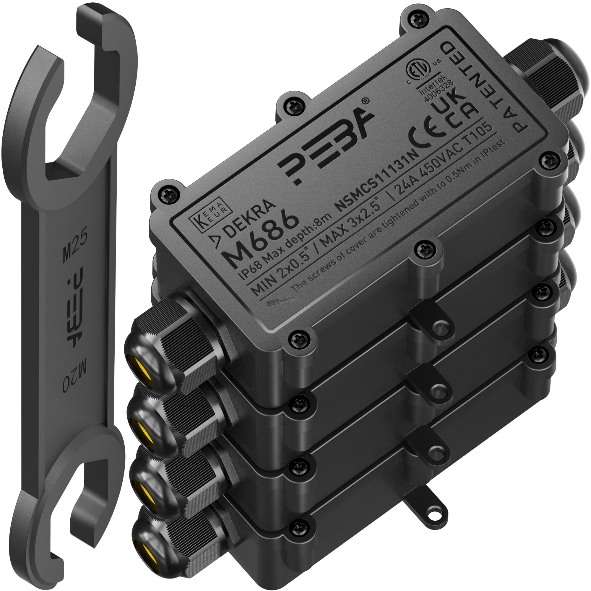 PEBA Scatola di Giunzione Impermeabile IP68,Scatole di derivazione impermeabili,Scatole derivazione esterne - Scatola di connessione elettrica a 2 vie per cavi da 4-11 mm,Connettori cavi impermeabili