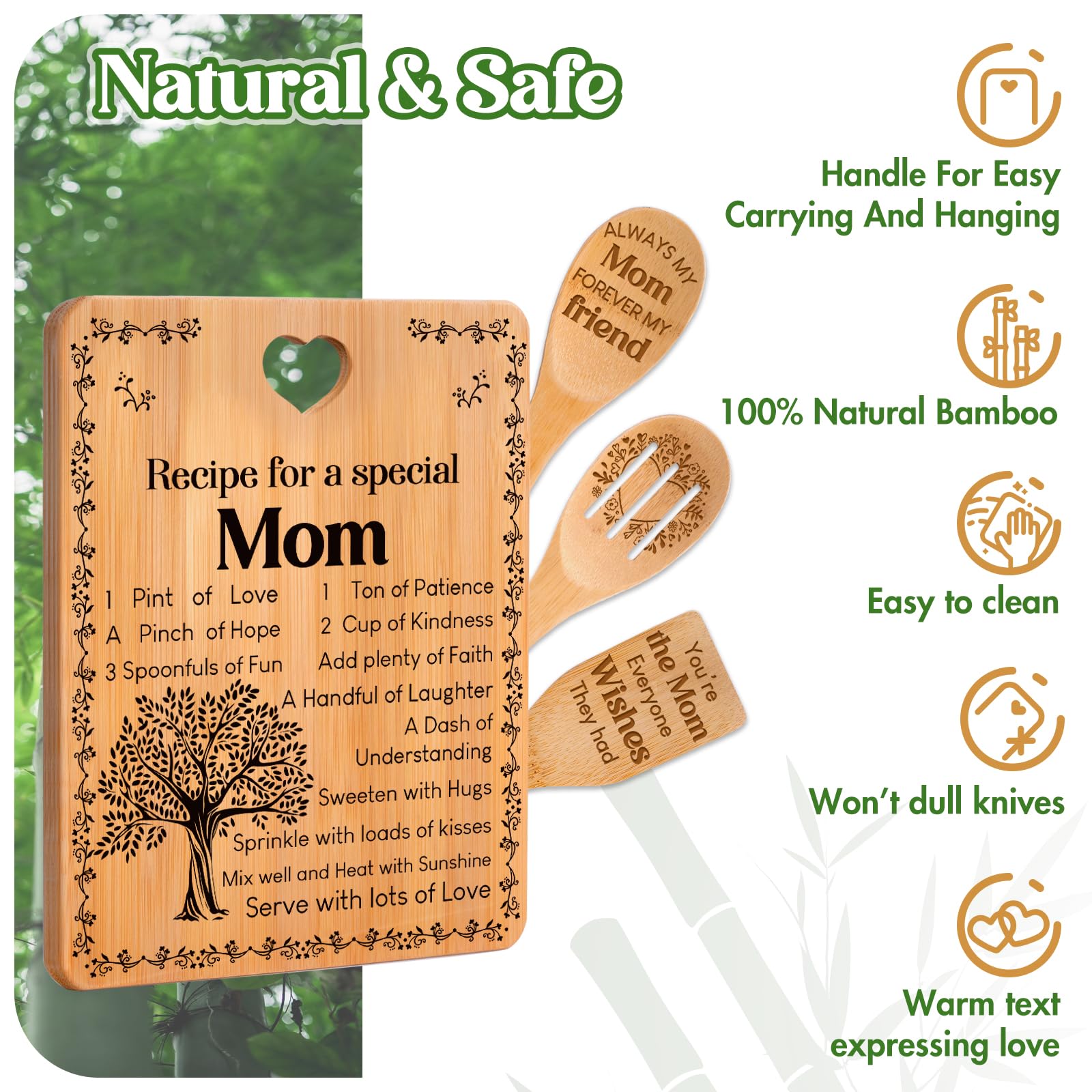 Regalos para mamá – Juego de tabla de cortar con texto en inglés "Recipe for a Special Mom" para mamá, regalo de cumpleaños para mamá, regalo de cumpleaños, día de la madre, Navidad para madre de hija