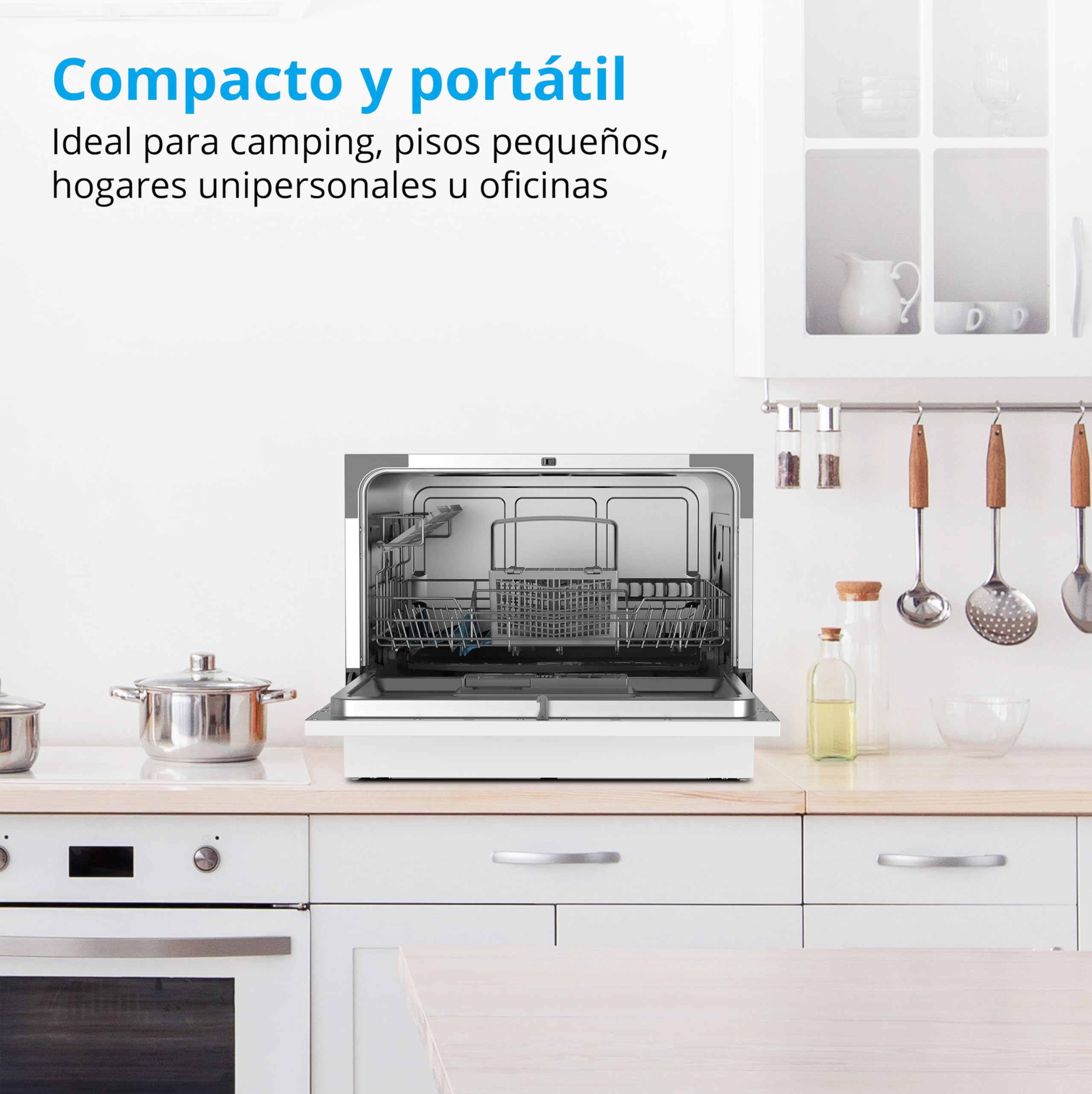 MEDION Lavavajillas de mesa DWT60 (capacidad 6 cubiertos, 7 programas, programa ECO, consumo aprox. 6,5 litros, AquaStop, pantalla LED, bloqueo para niños, MD37496) plata