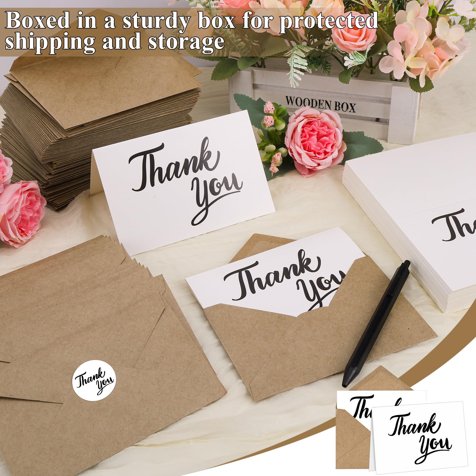 Tarjetas de agradecimiento con sobres Kraft (negro)