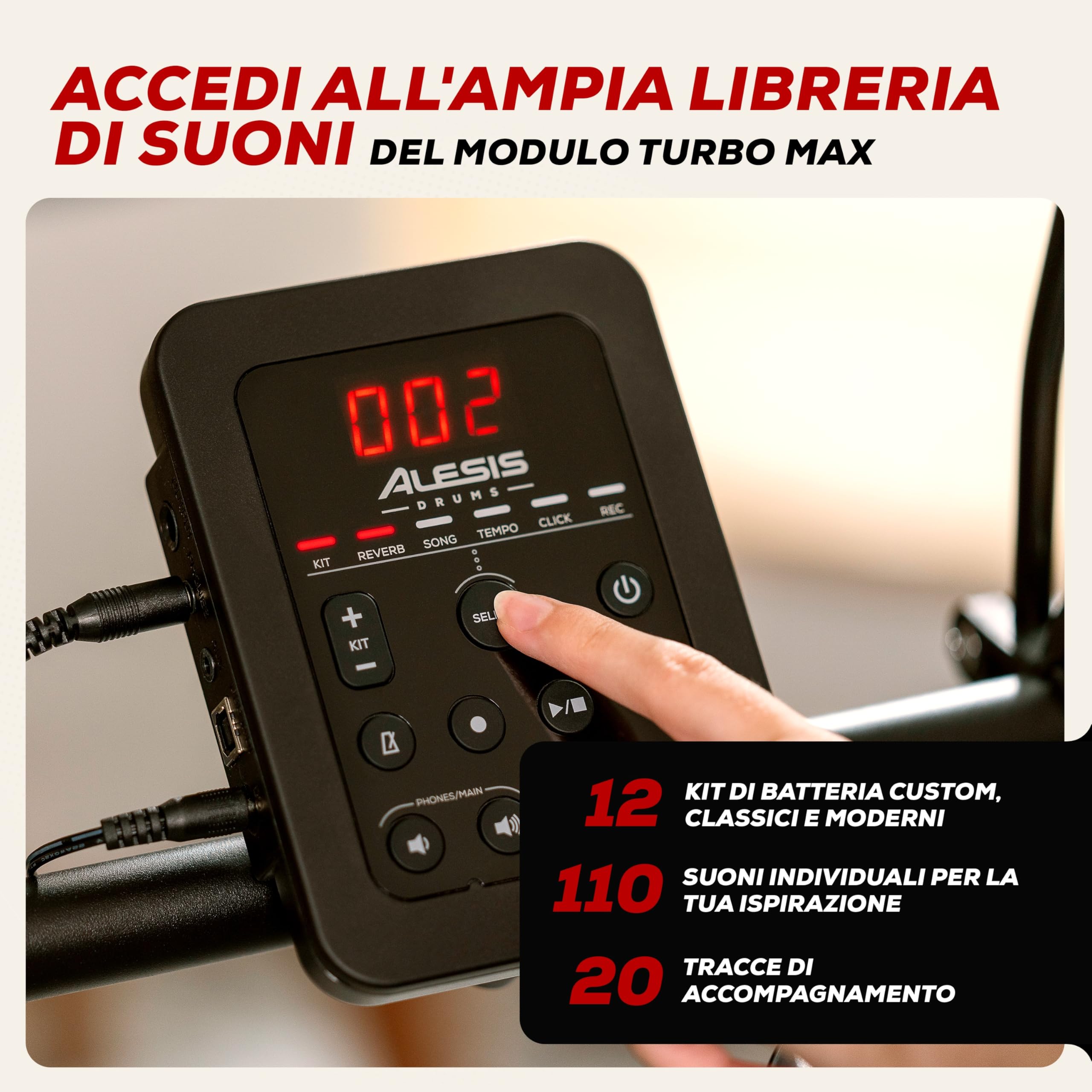 Alesis Turbo Max Batteria Elettronica Pieghevole 8 Pollici Pad Mesh Silenziosi Bluetooth