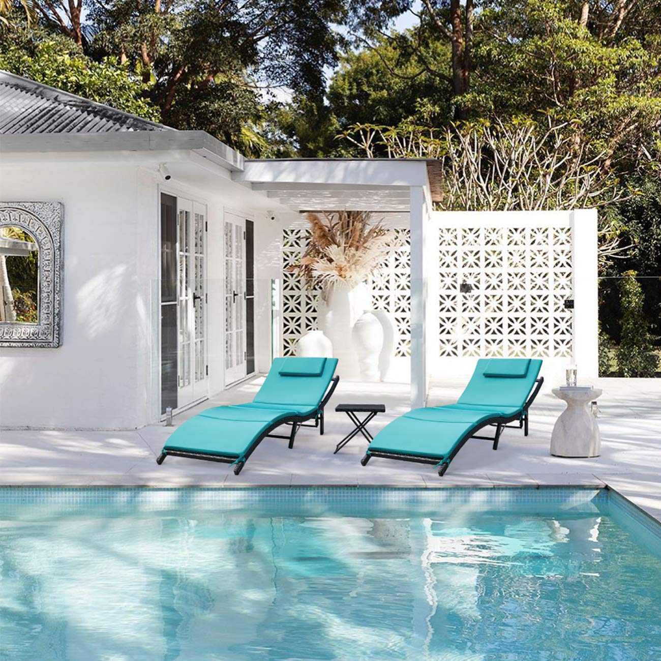 GUNJI Chaise Lounge Chairs for Outside 3 Pieces Patio Adjustable Lounge