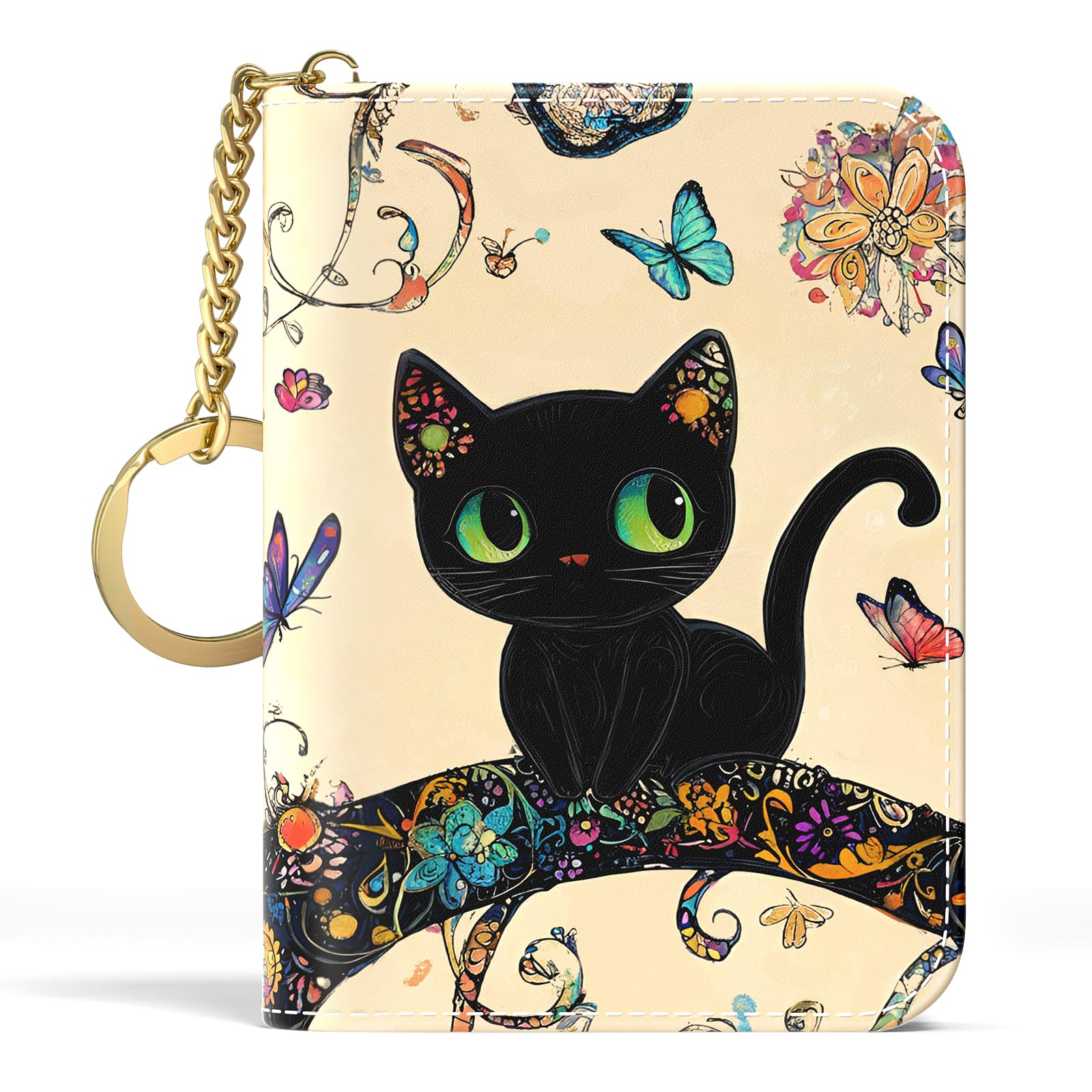 Credit Card Holder for Women, Small RFID Wallet Slim Leather Card Case | Credit Card Holder for Women, Business Card Organizer Case with Zipper and Keychain