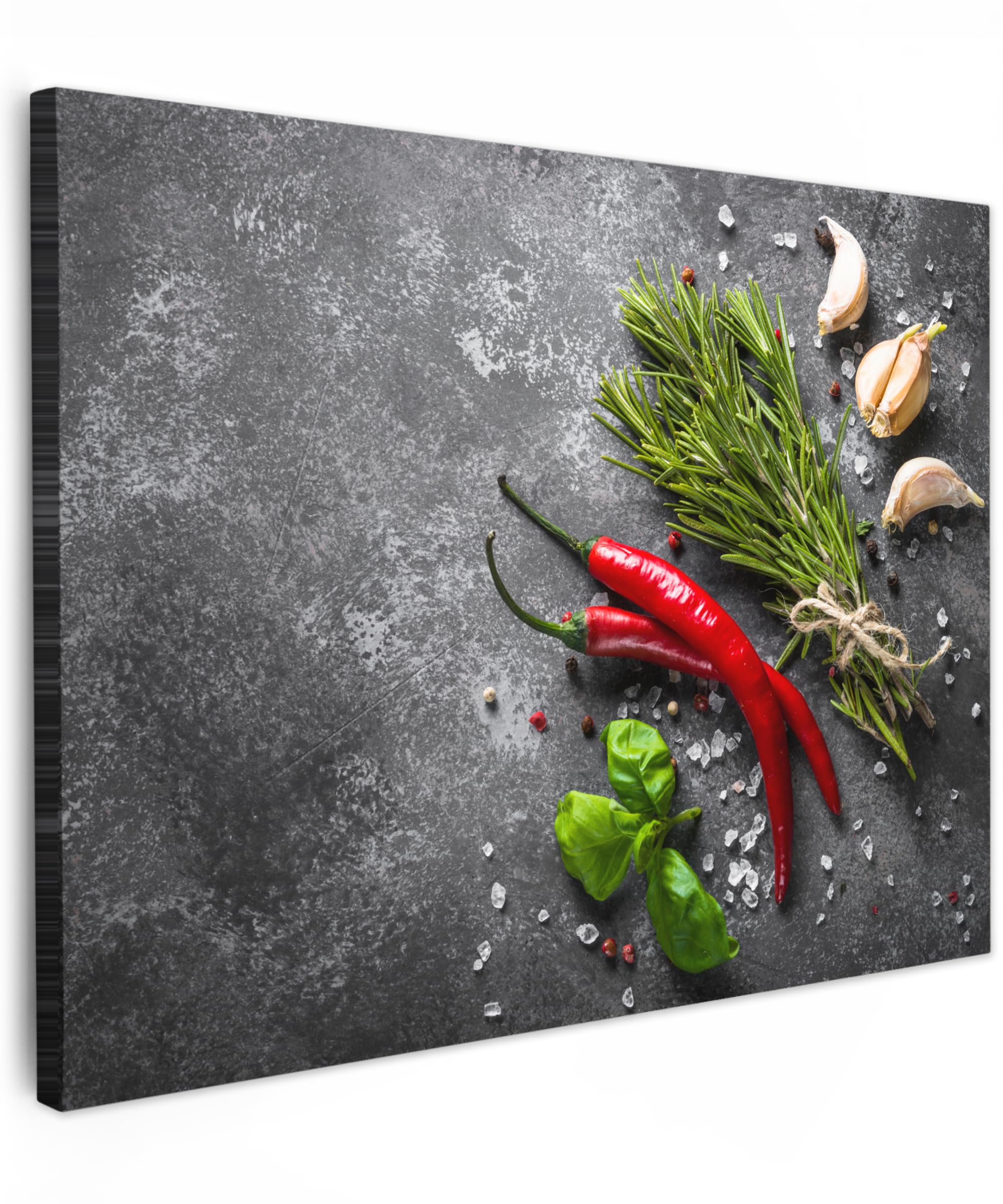 MuchoWow© Canvas Wall Art 28"x20" / 70x50 cm Decor Hanging Pictures for Living Room Canvus Artwork Deco Walls Pepper - Herbs - Spices - Concrete — image 1