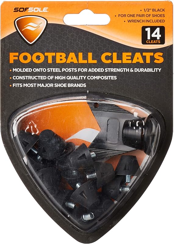 Sof Sole mens Nylon Replacement Cleat for Football Shoes, 1/2-Inch , Black