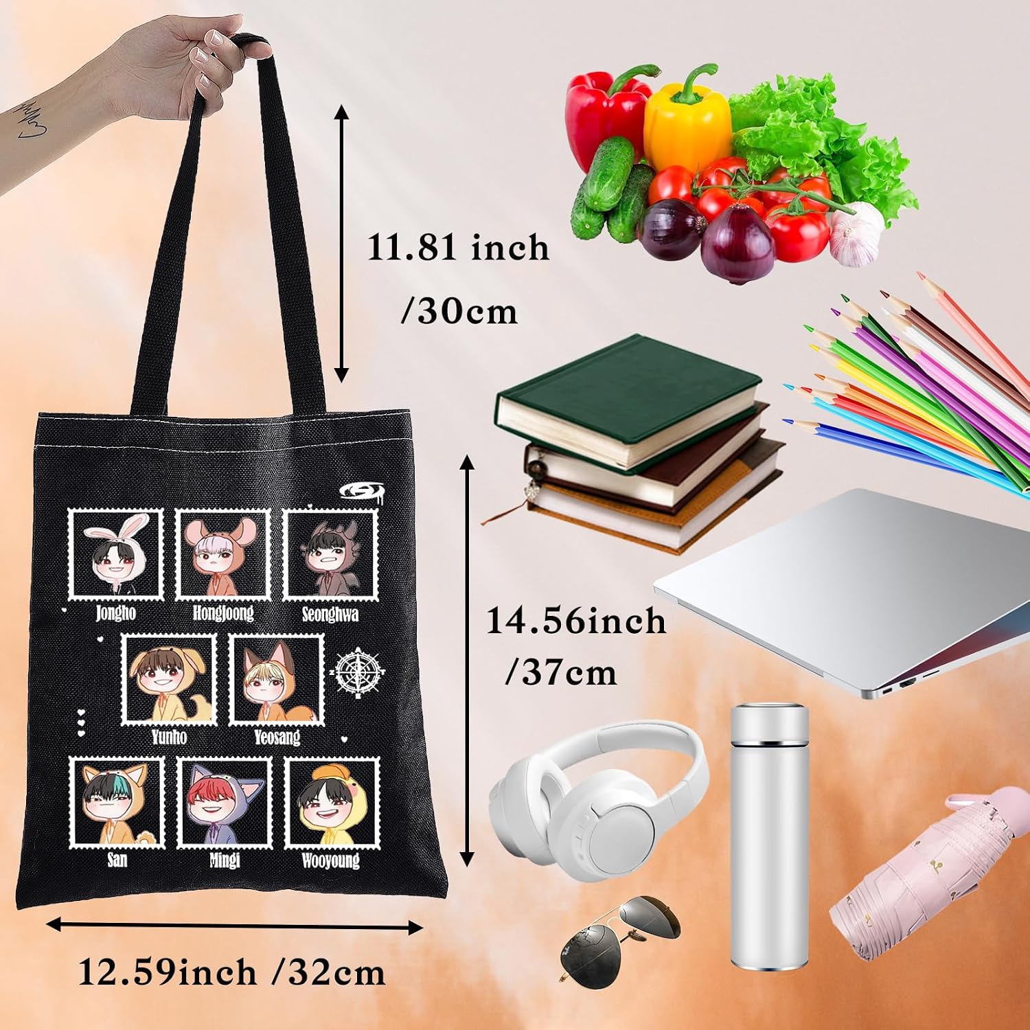BWWKTOP Group Tote Bag Group Music Fans Gifts Music Members Canvas Shoulder Bag Band Merchandise (Jongho BL) image 3