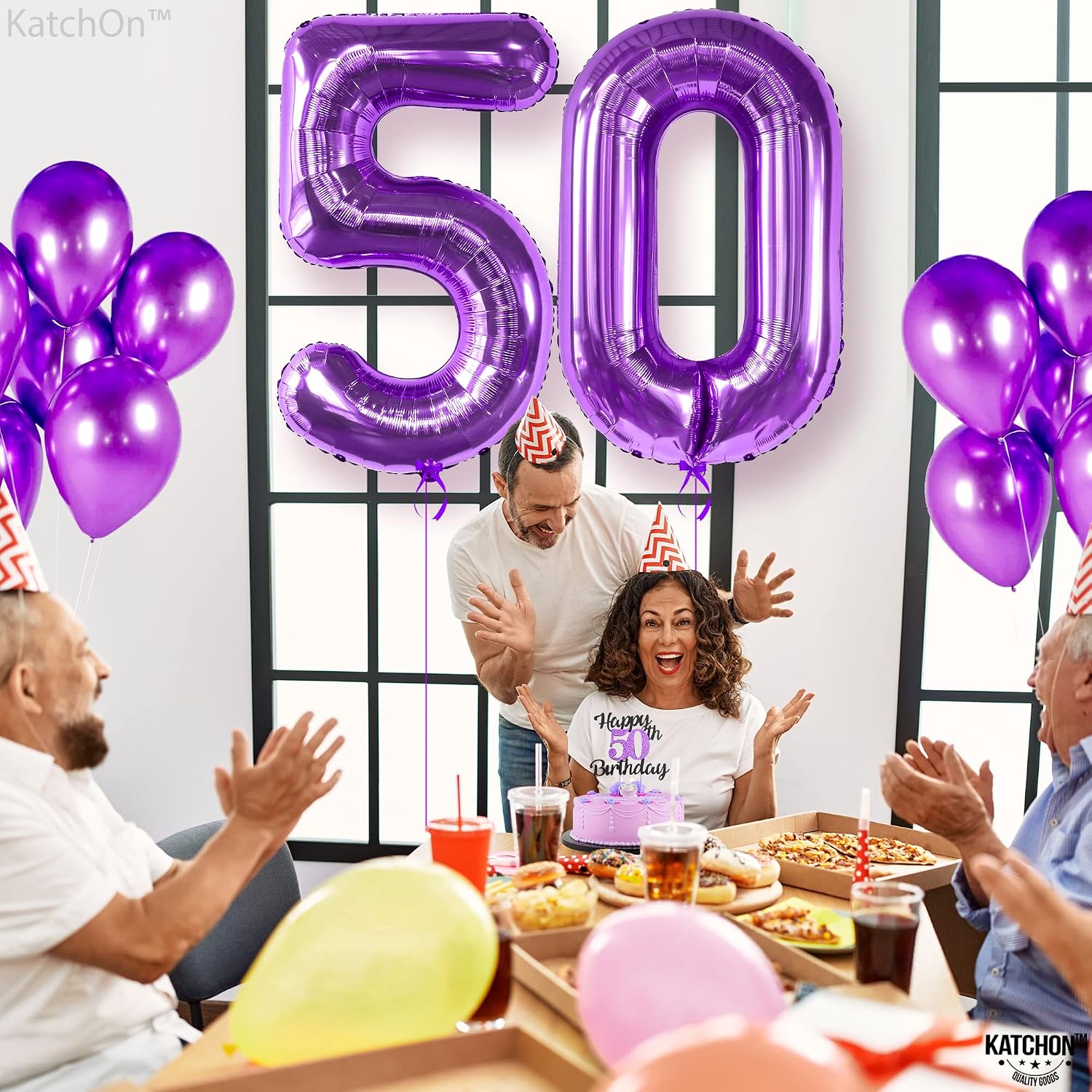 KatchOn, Huge Purple 50 Balloon Number - 40 Inch | Purple 50th Birthday Decorations for Women, Men | 50 Purple Number Balloons | 50th Wedding Anniversary Decorations | Birthday Decor For Woman