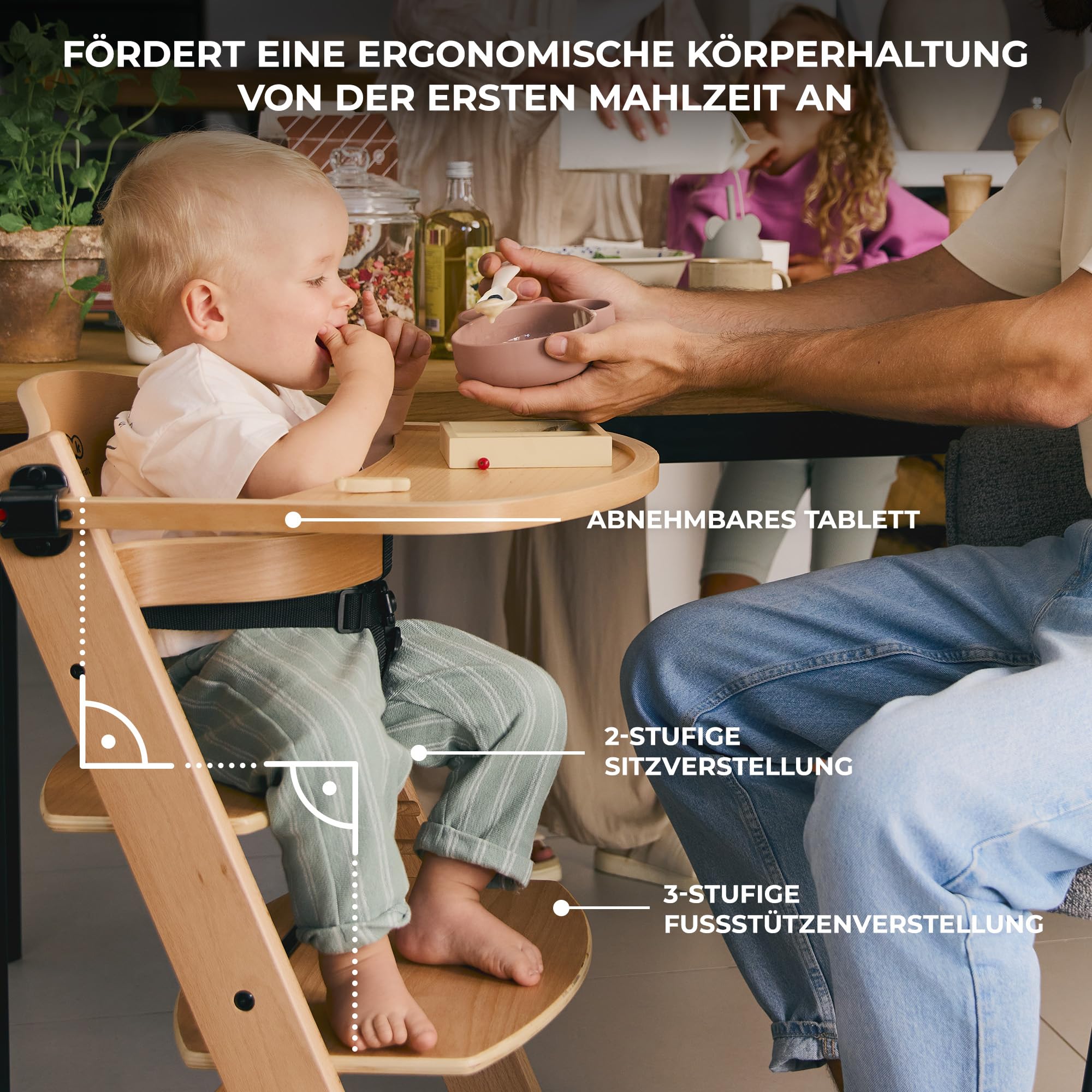 Kinderkraft ENOCK Kinderhochstuhl, kompatibel mit Babyliege CALMEE, abnehmbarer Schutzbügel, Rückenlehne verstellbar, ab 6 Monaten bis 10 Jahre