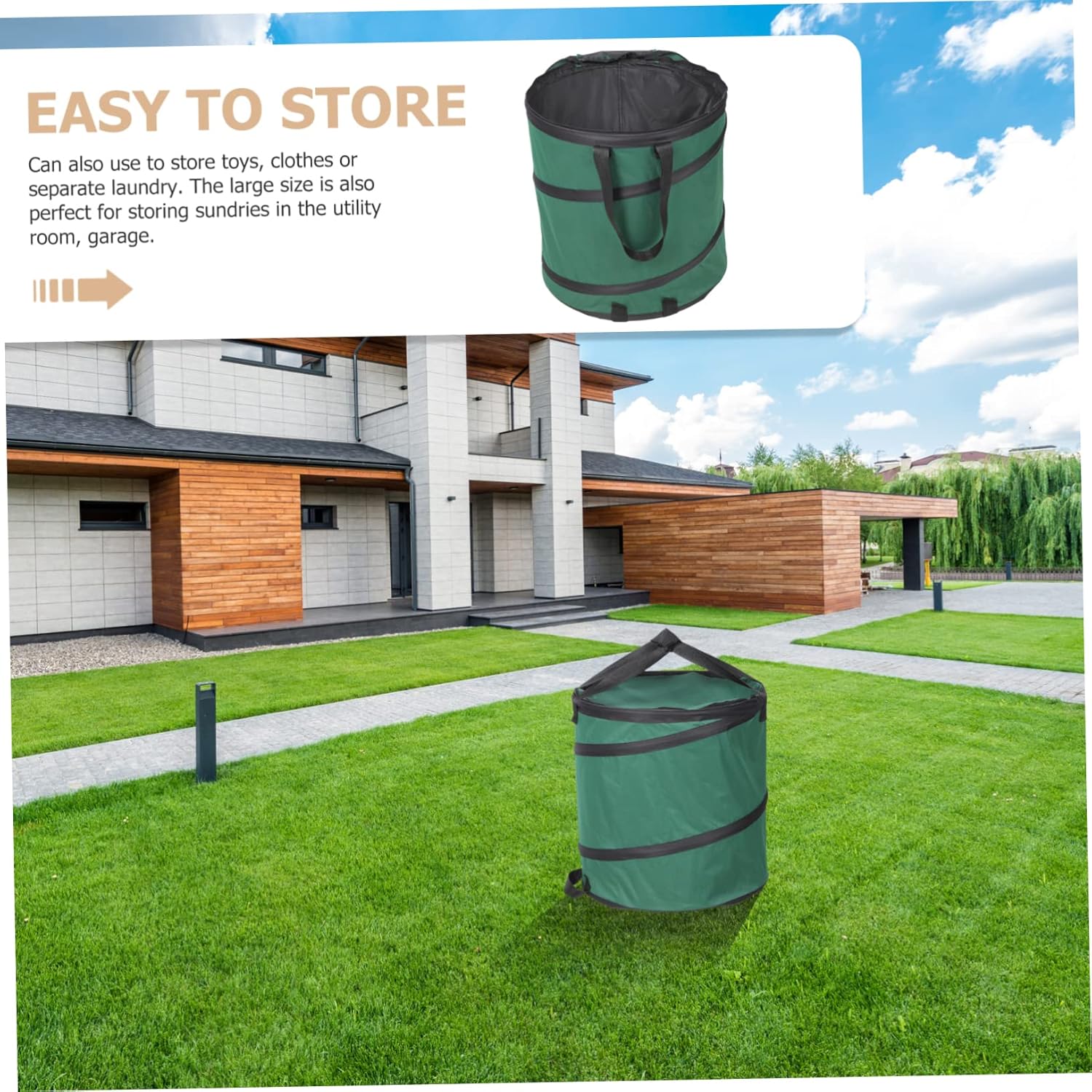 Portable Fallen Leaves Containers Trash Bin Trash Bag Junk Case Trashcan with Lid Trash Can with Lid Garbage Can Litter Bags Collapsible Trash Can Bins Dark Green Oxford Cloth
