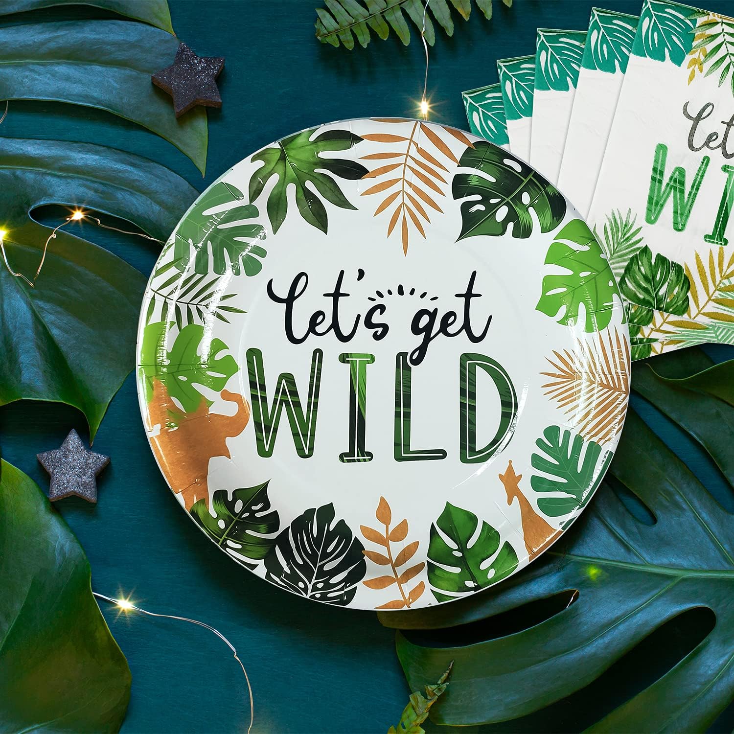 FVABO Safari Birthday Decorations Dinnerware Set - Where The Wild Things Are Party Supplies Include 9'' Dinner Plates, 7'' Dessert Napkins, Cup, for Jungle Theme Baby Shower Party Supplies | Serves 48 : Home & Kitchen
