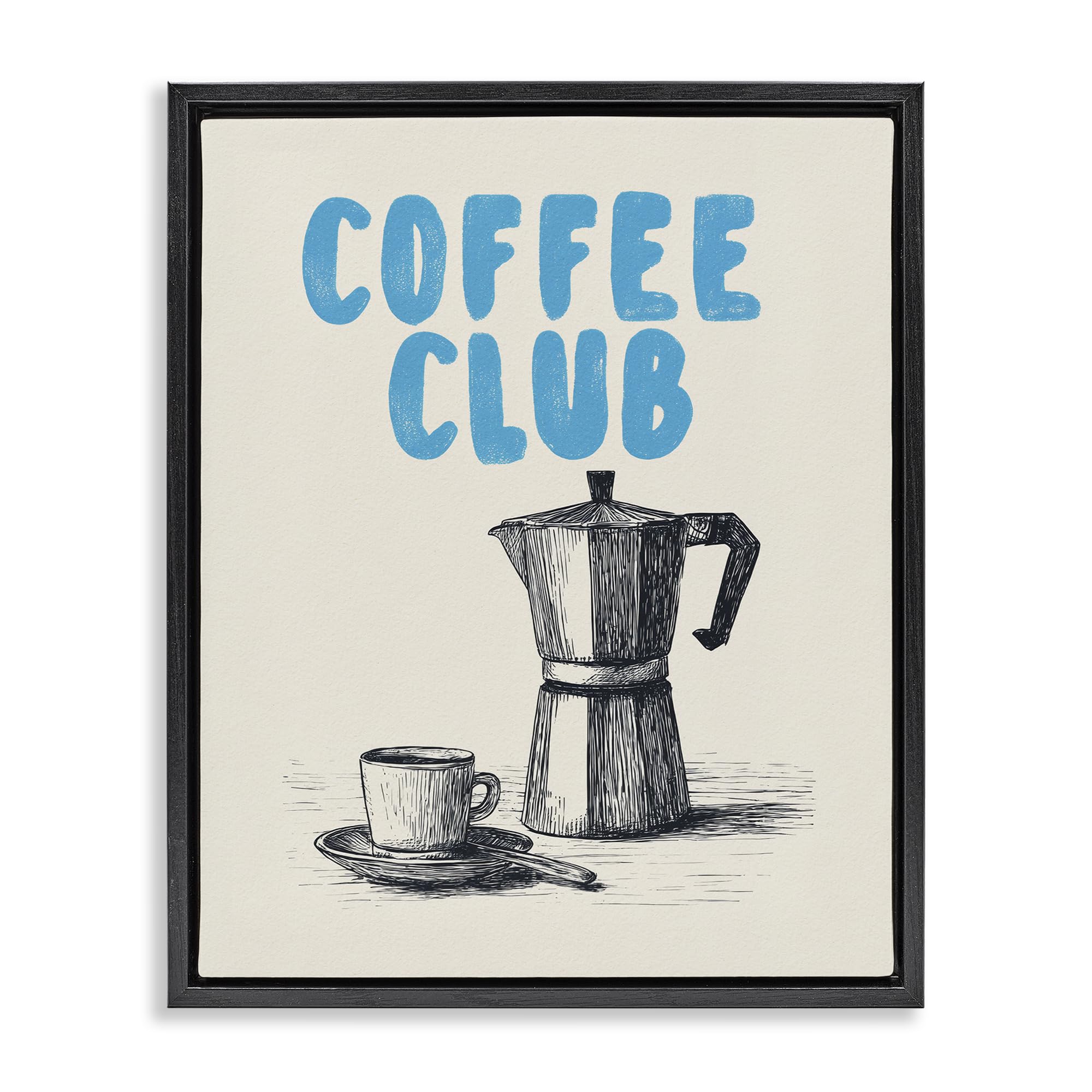 Stupell Industries 'Coffee Club Retro Drawing', Floating Frame Canvas Art, Black, 25 x 31 Inches, Easy to Hang and Sturdy, Made in USA, by Andreas Magnusson