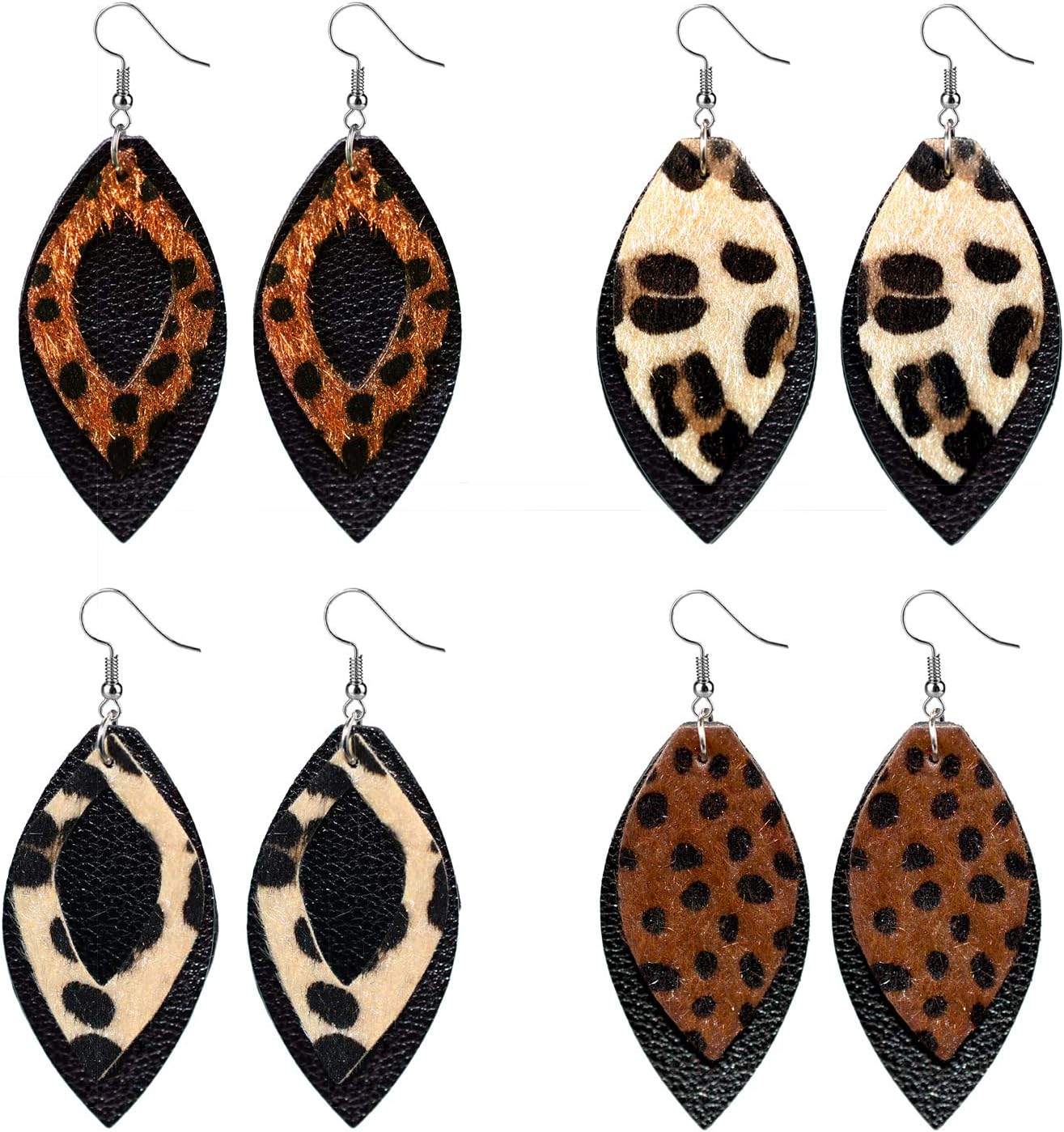Leather Earrings Lightweight Faux Leather Leaf Earrings Teardrop Dangle Handmade Floral Leopard Print for Women