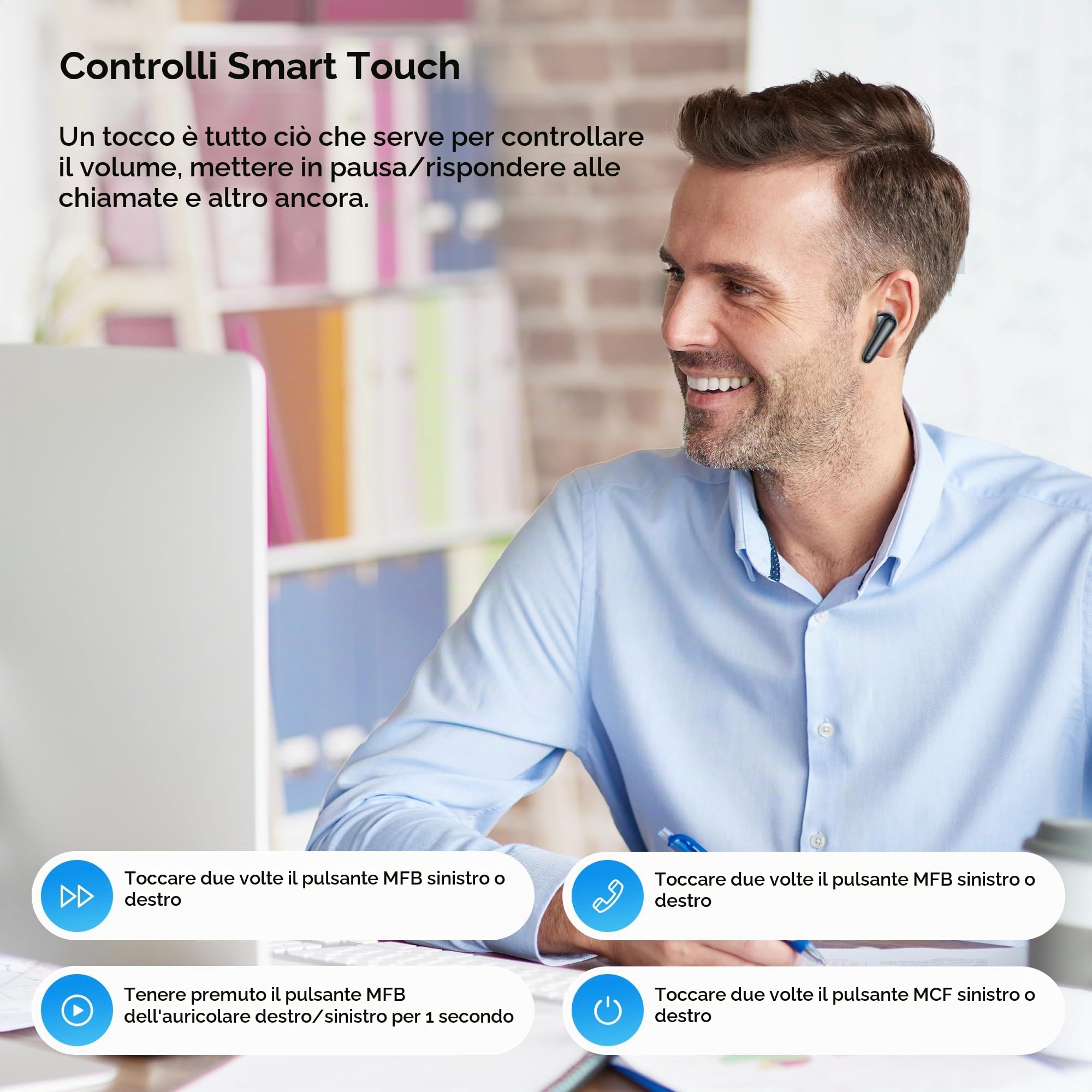 Cuffie Bluetooth,Auricolari Bluetooth 6.1 - Cuffie Wireless con 6 ENC Cancellazione Rumore Mics, Cuffie in Ear 48 Ore di Riproduzione, Cuffiette Senza Filo HiFi Stereo per iOS/Android - Classico Nero