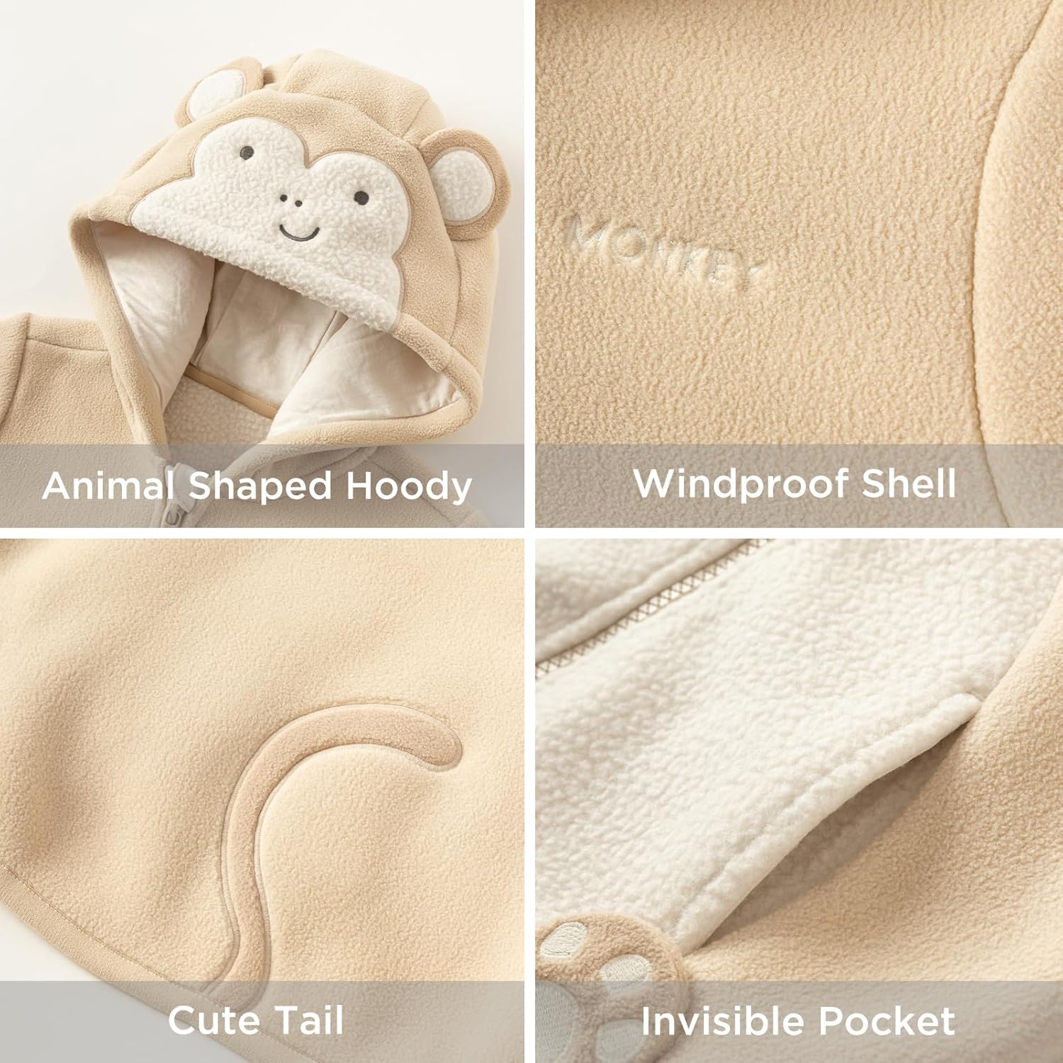 DAVE&BELLA Toddler Fleece Jacket, Baby Boys Girls Animal-shaped Hooded Zipper Long Sleeve Warm Spring Autumn Outerwear Coat
