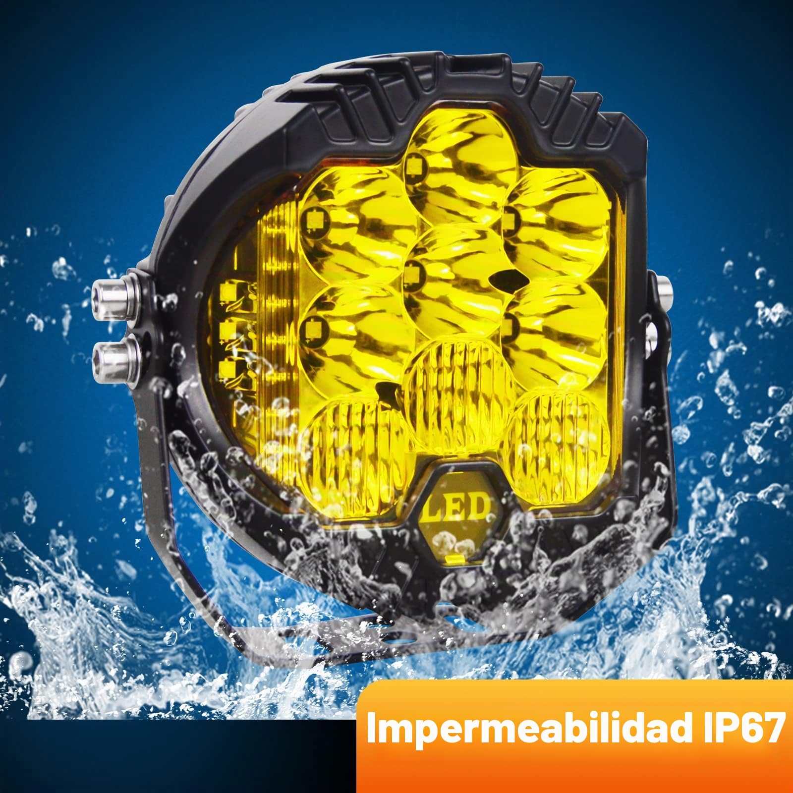 RIGIDON 7 Pulgadas 75W Redondo Faros de Trabajo Led con 12v kit de cableado, faros led 4x4 largo alcance para tractor off road camión coche todoterreno vehículos, 3000K ámbar faros antiniebla