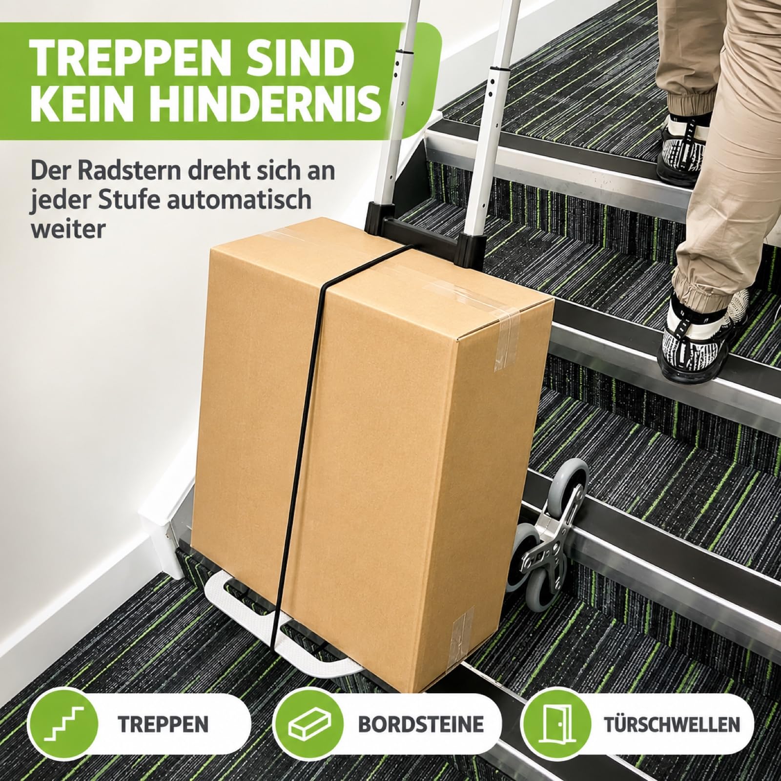 LoadIt Treppensackkarre klappbar 70 kg – Treppensteiger, 6 Räder, Alu