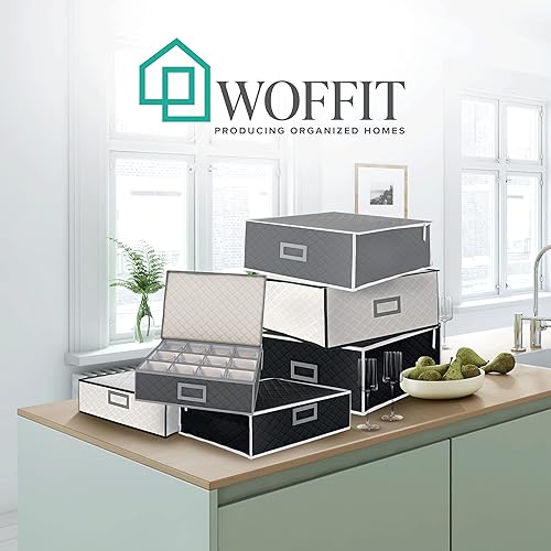 Miniatura 9 de Woffit Almacenamiento de copas de vino, juego de 2 recipientes acolchados para tazas y cristalería, kit de copas y tazas de café, 12 piezas por caja