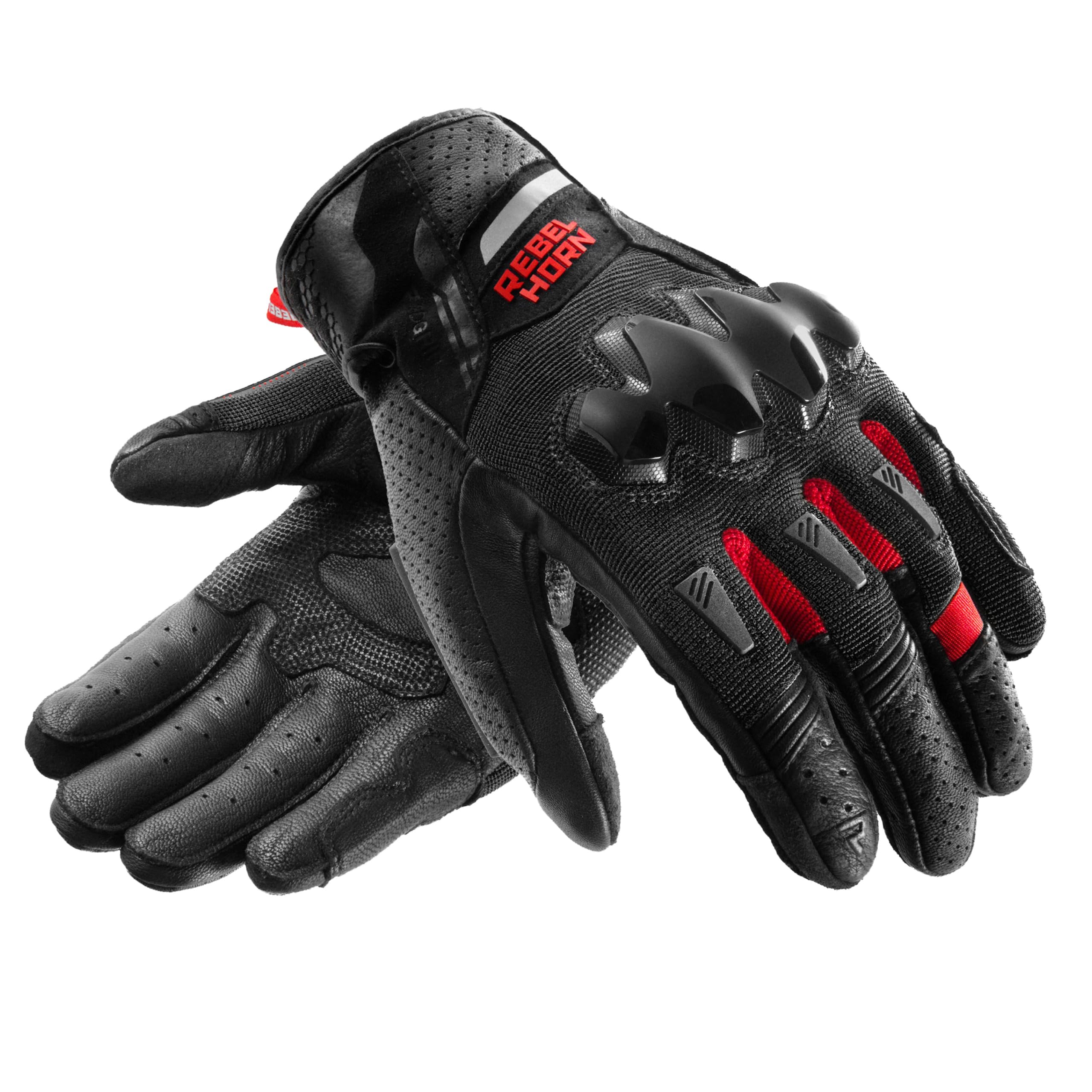 REBELHORN Defender Guanti da Moto Uomo | Pelle | Protezioni per le Caviglie | Pannelli di Ventilazione | Fodera Cooler-Tec | Supporto per Touchscreen | Livello di Protezione 1 KP | Taglie fino 3XL